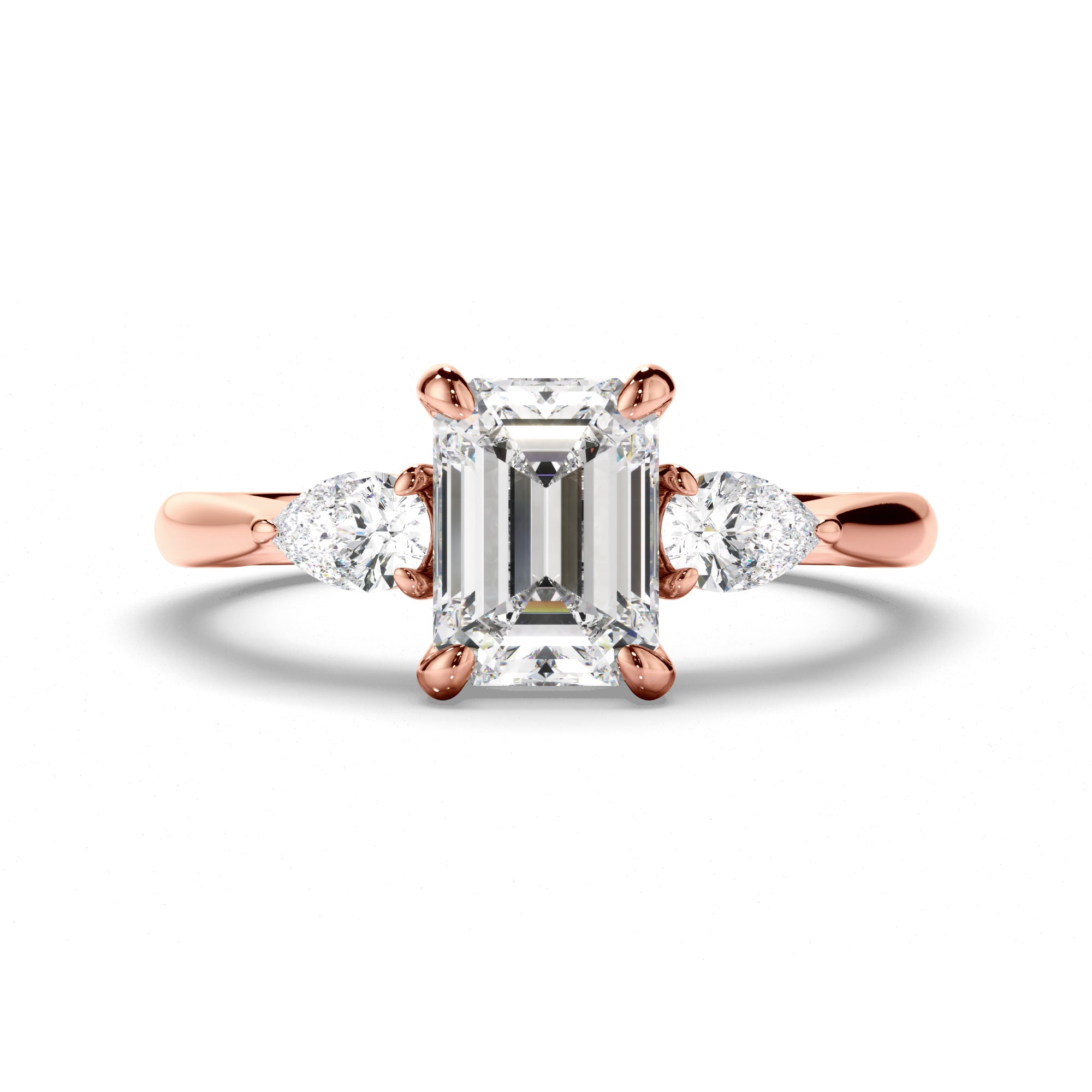 Ariella - Emerald Cut Diamond Trilogy Engagement Ring with Pear Sides