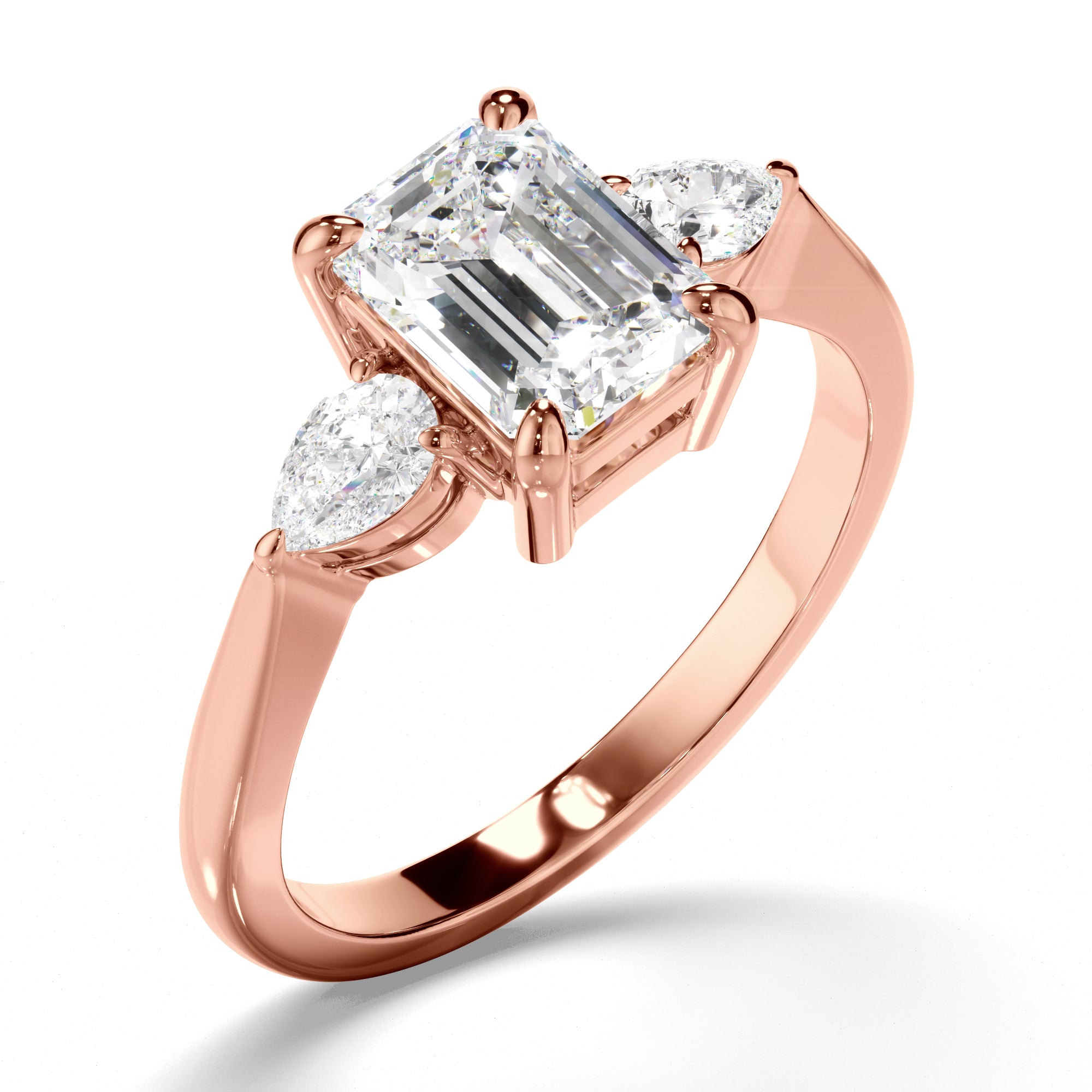 Ariella - Emerald Cut Diamond Trilogy Engagement Ring with Pear Sides