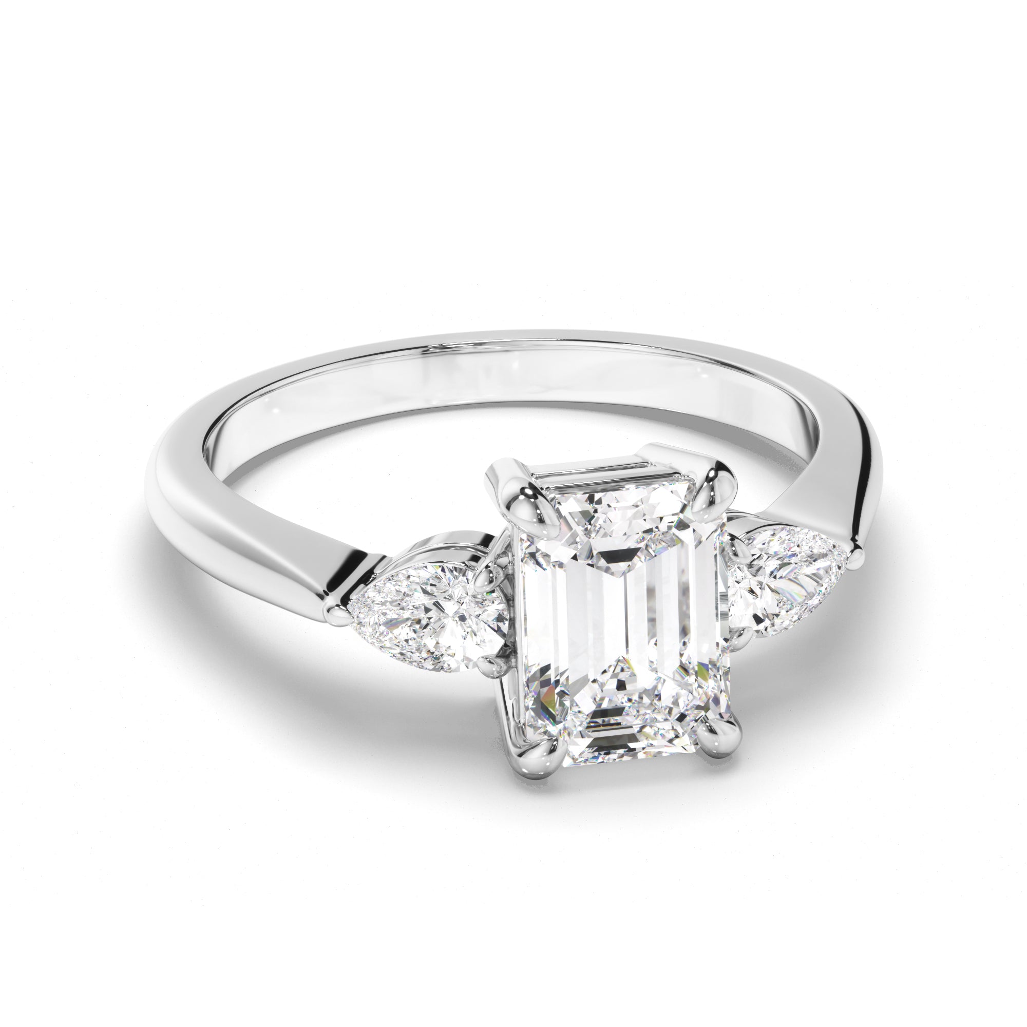 Ariella - Emerald Cut Diamond Trilogy Engagement Ring with Pear Sides