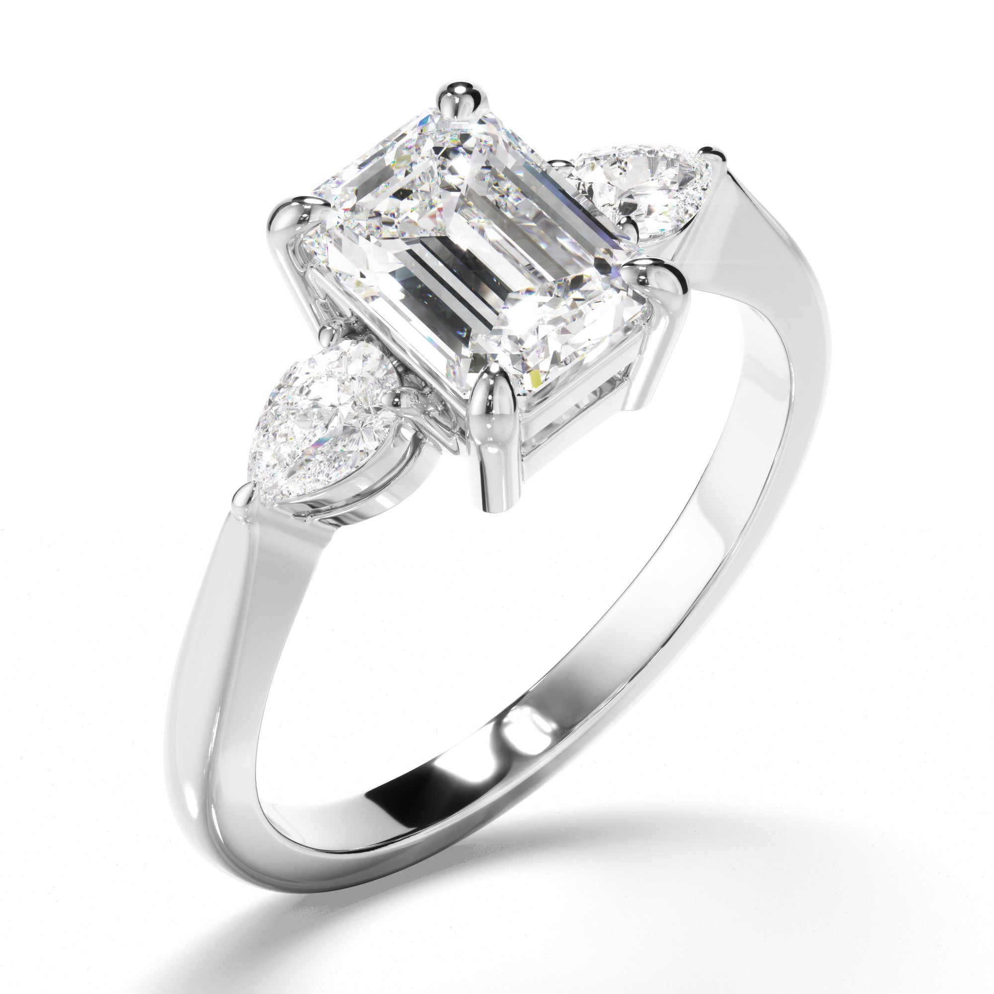 Ariella - Emerald Cut Diamond Trilogy Engagement Ring with Pear Sides