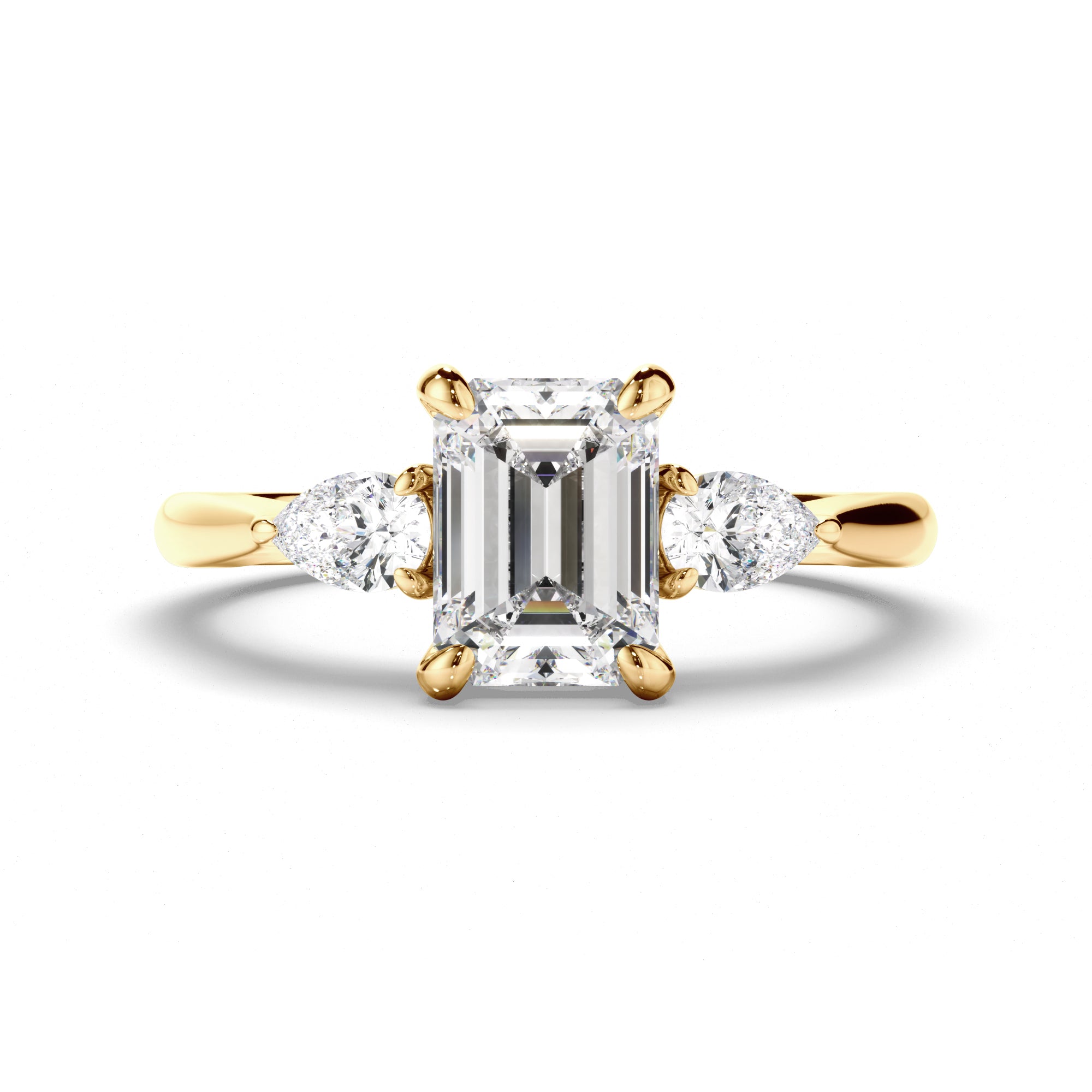 Ariella - Emerald Cut Diamond Trilogy Engagement Ring with Pear Sides