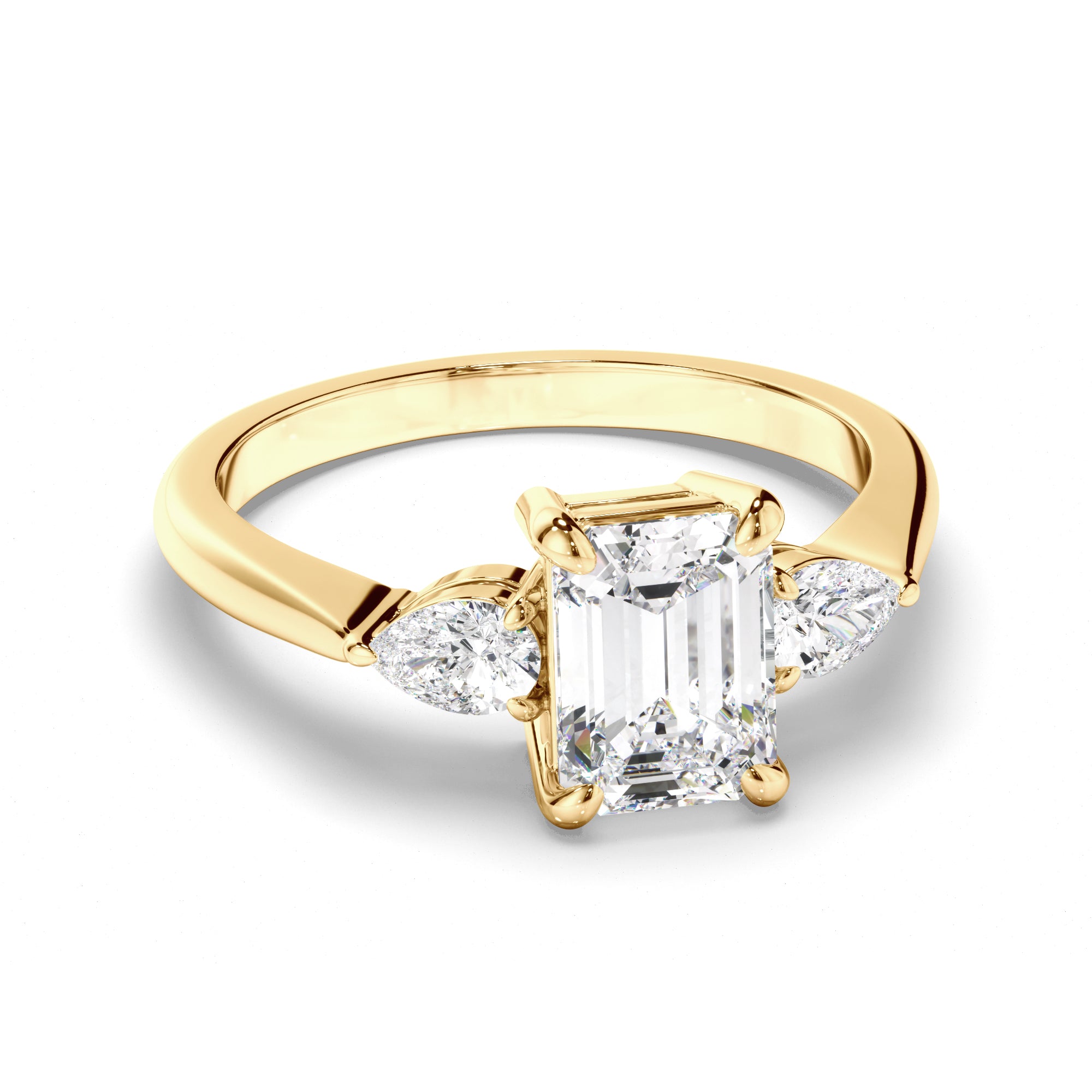 Ariella - Emerald Cut Diamond Trilogy Engagement Ring with Pear Sides