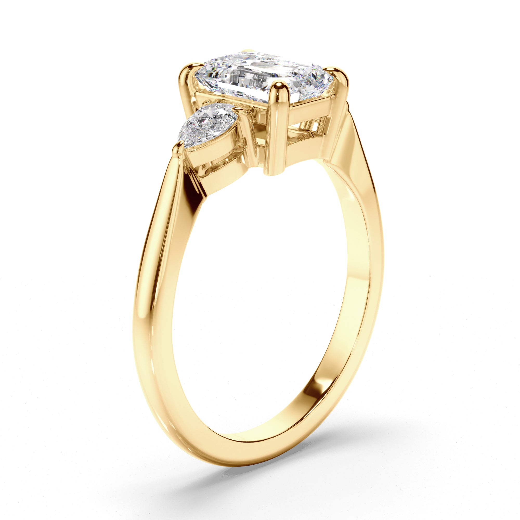 Ariella - Emerald Cut Diamond Trilogy Engagement Ring with Pear Sides