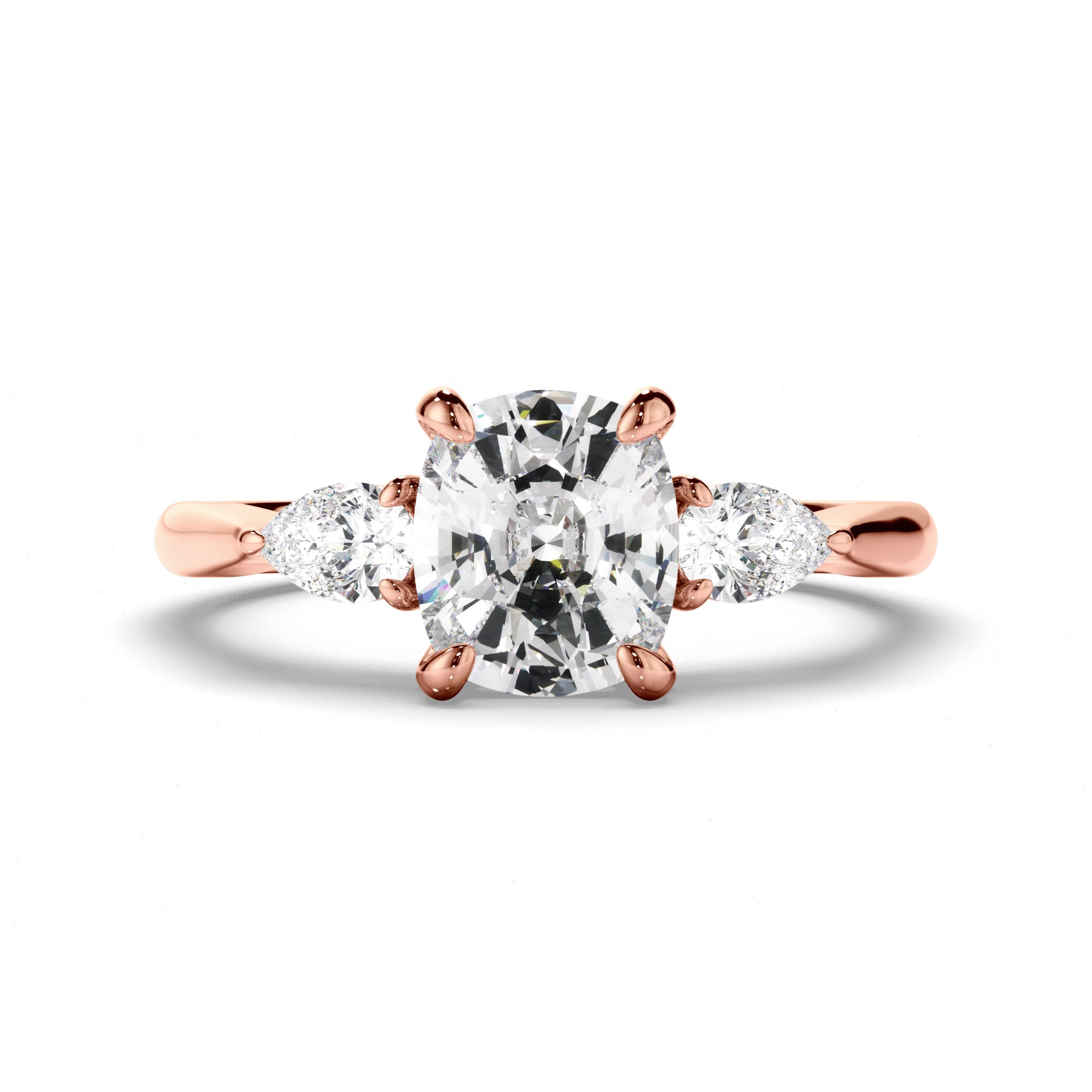 Alma - Cushion Cut Diamond Trilogy Engagement Ring with Pear Sides