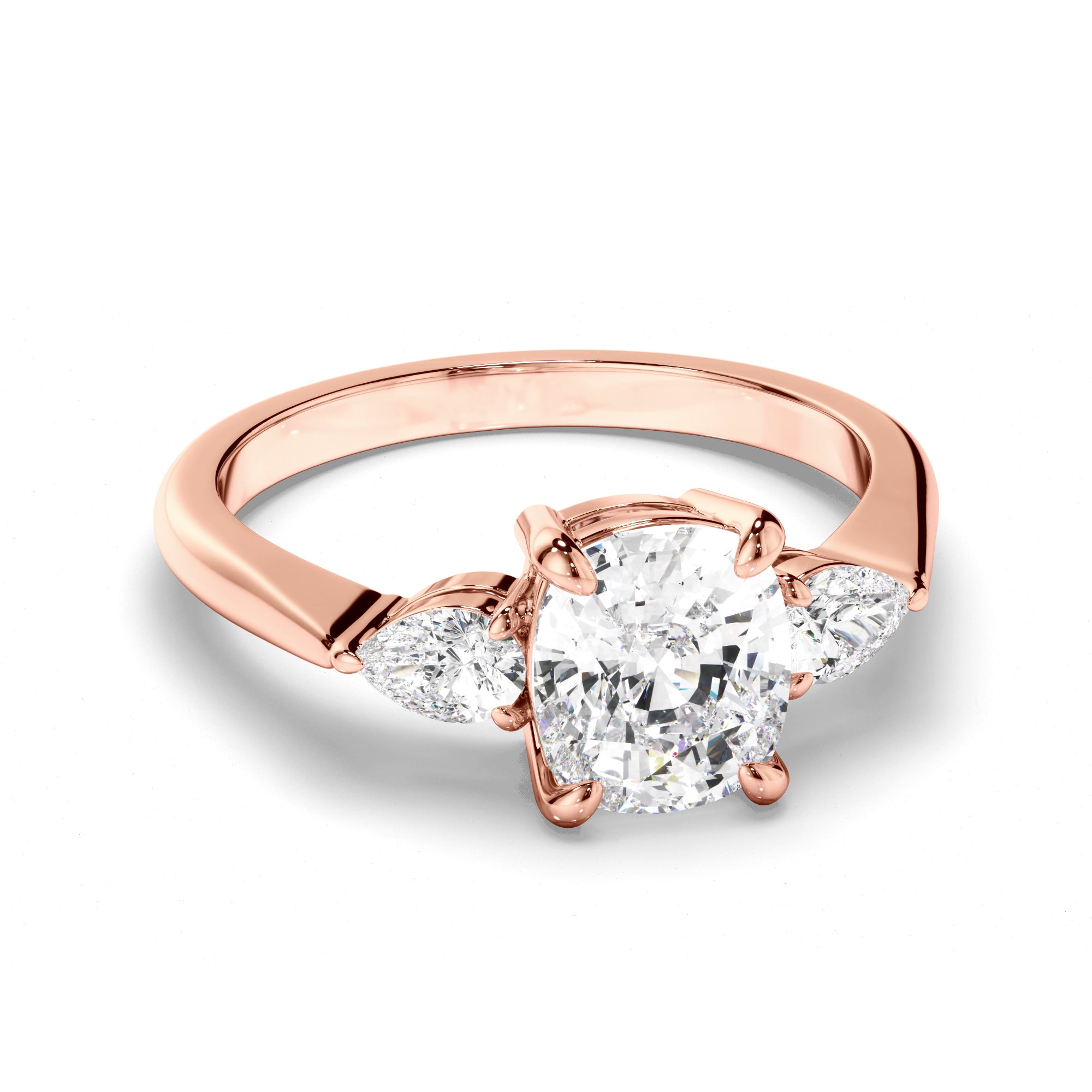 Alma - Cushion Cut Diamond Trilogy Engagement Ring with Pear Sides