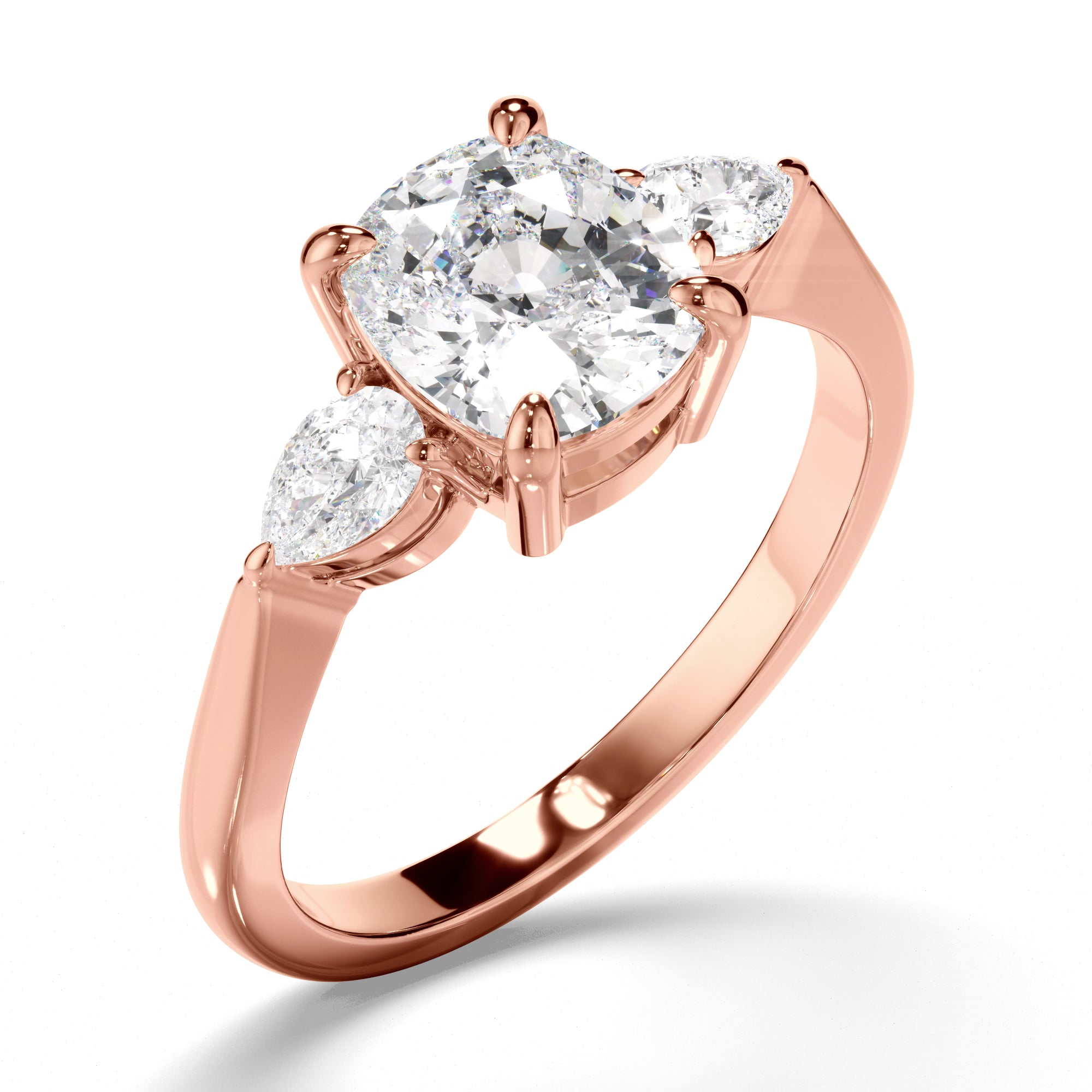 Alma - Cushion Cut Diamond Trilogy Engagement Ring with Pear Sides