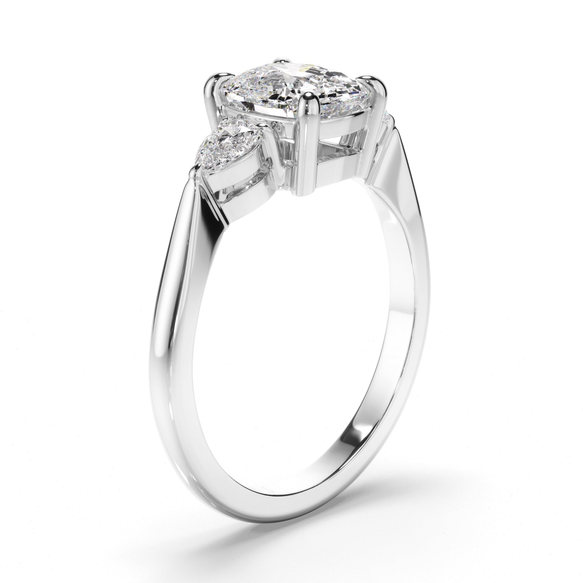 Alma - Cushion Cut Diamond Trilogy Engagement Ring with Pear Sides