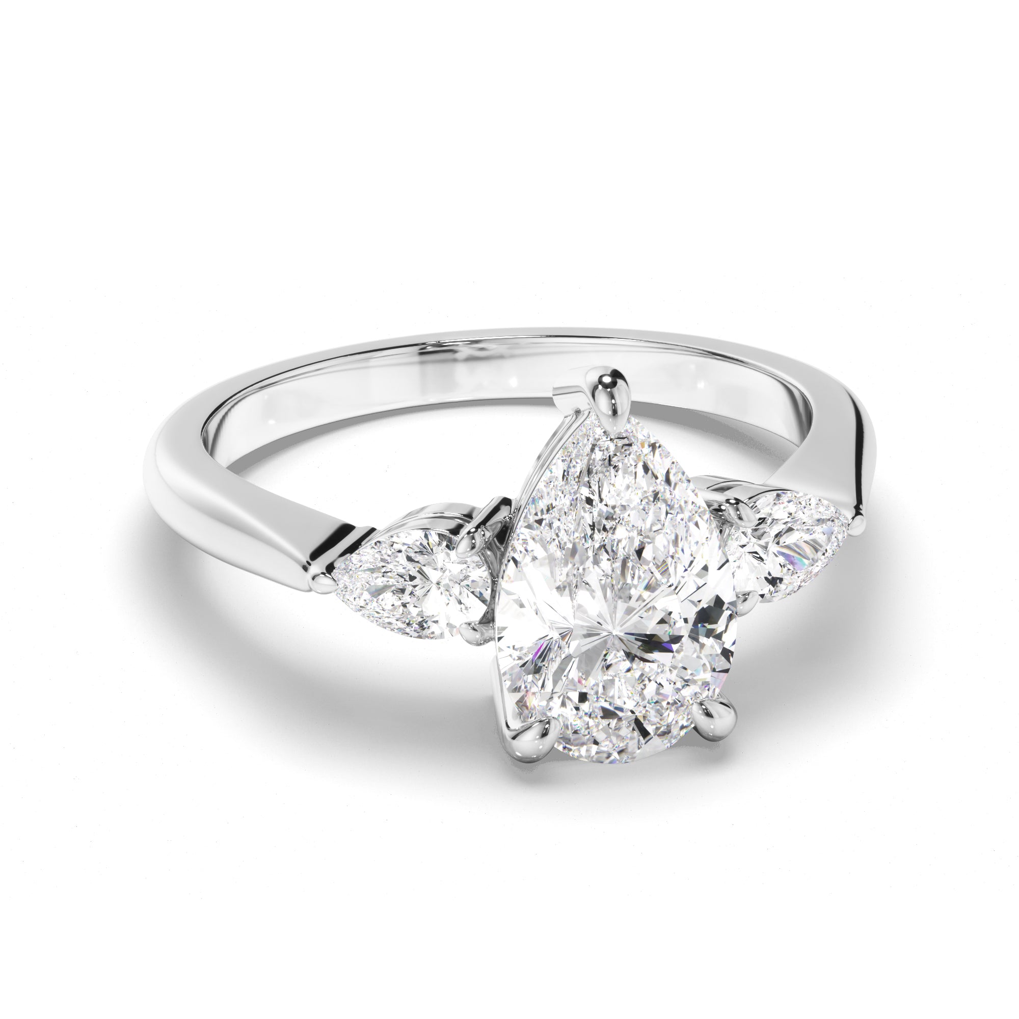 Ava - Pear Cut Diamond Trilogy Engagement Ring with Pear Sides