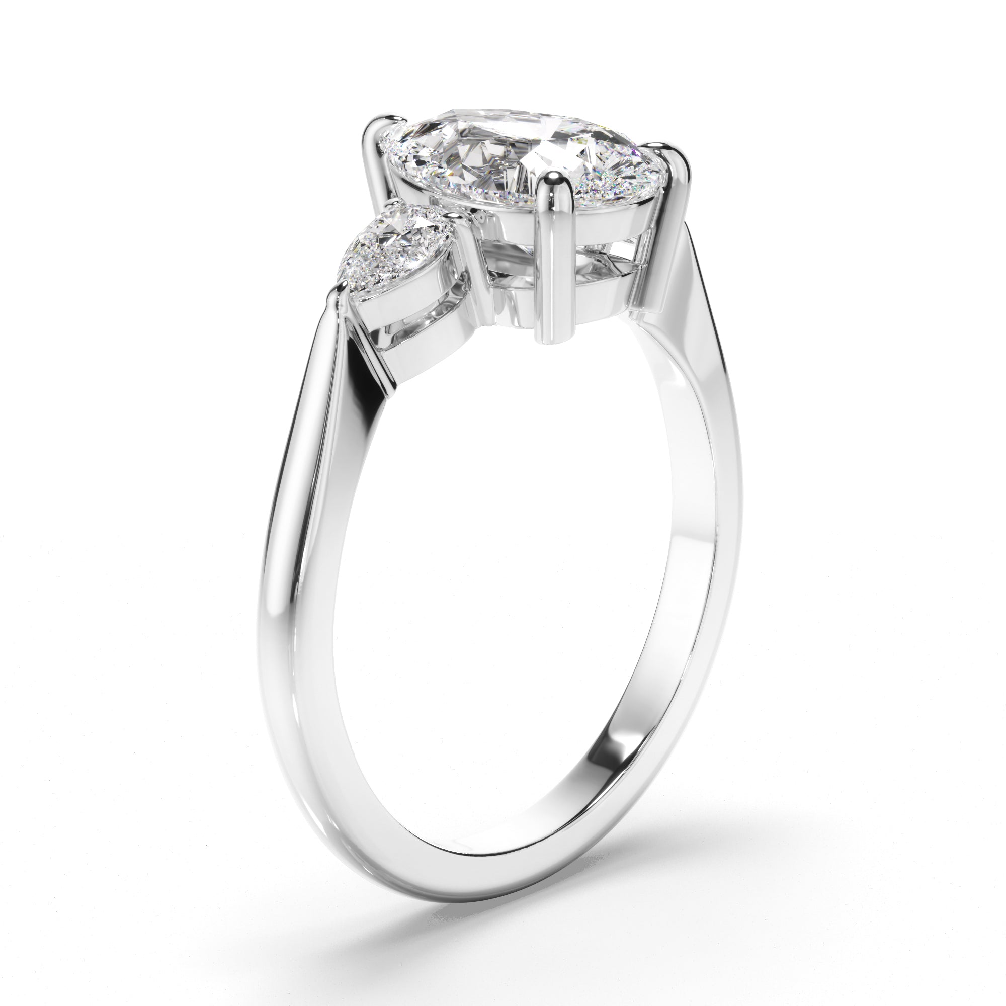 Ava - Pear Cut Diamond Trilogy Engagement Ring with Pear Sides