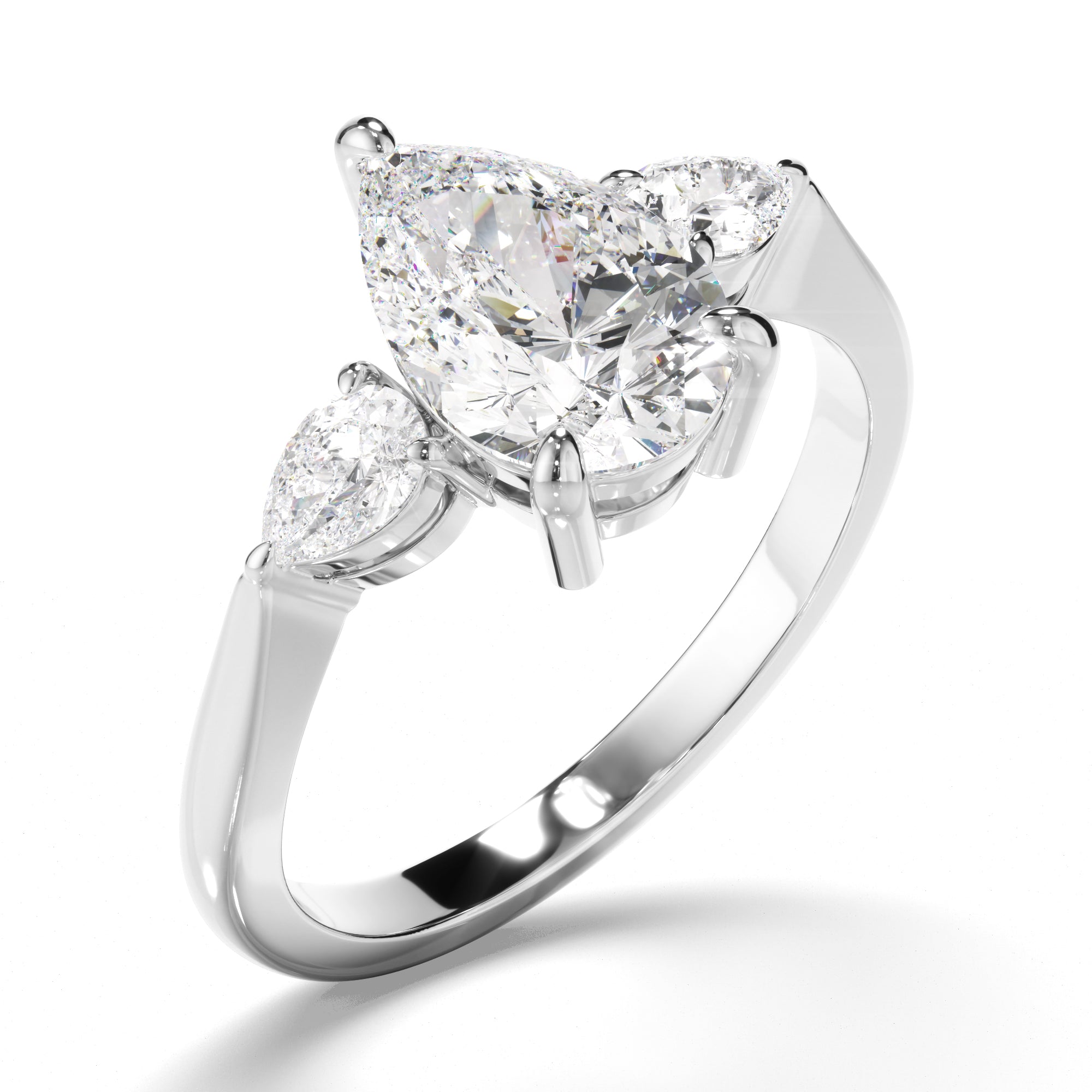 Ava - Pear Cut Diamond Trilogy Engagement Ring with Pear Sides