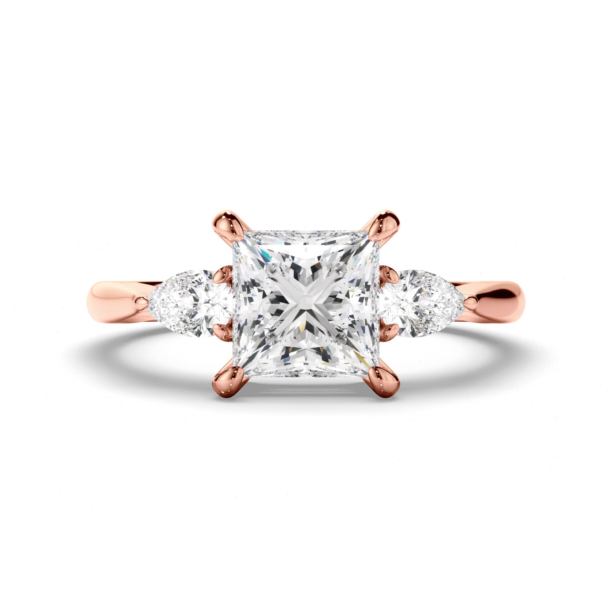 Eliza - Princess Cut Diamond Trilogy Engagement Ring with Pear Sides