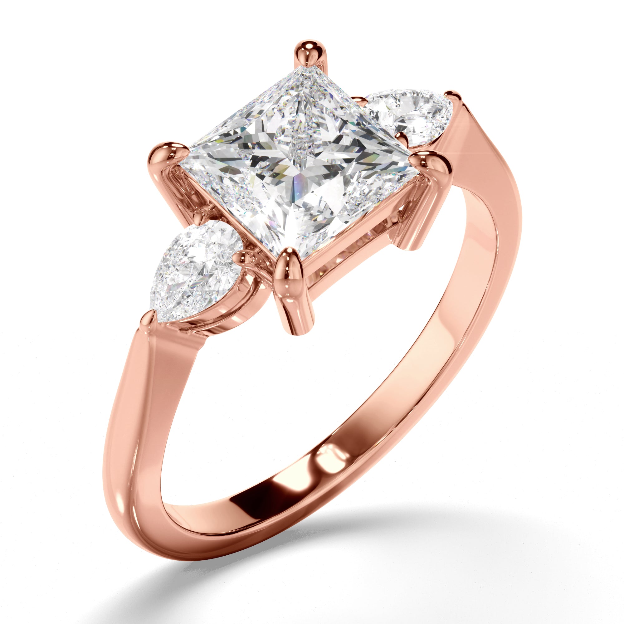 Eliza - Princess Cut Diamond Trilogy Engagement Ring with Pear Sides