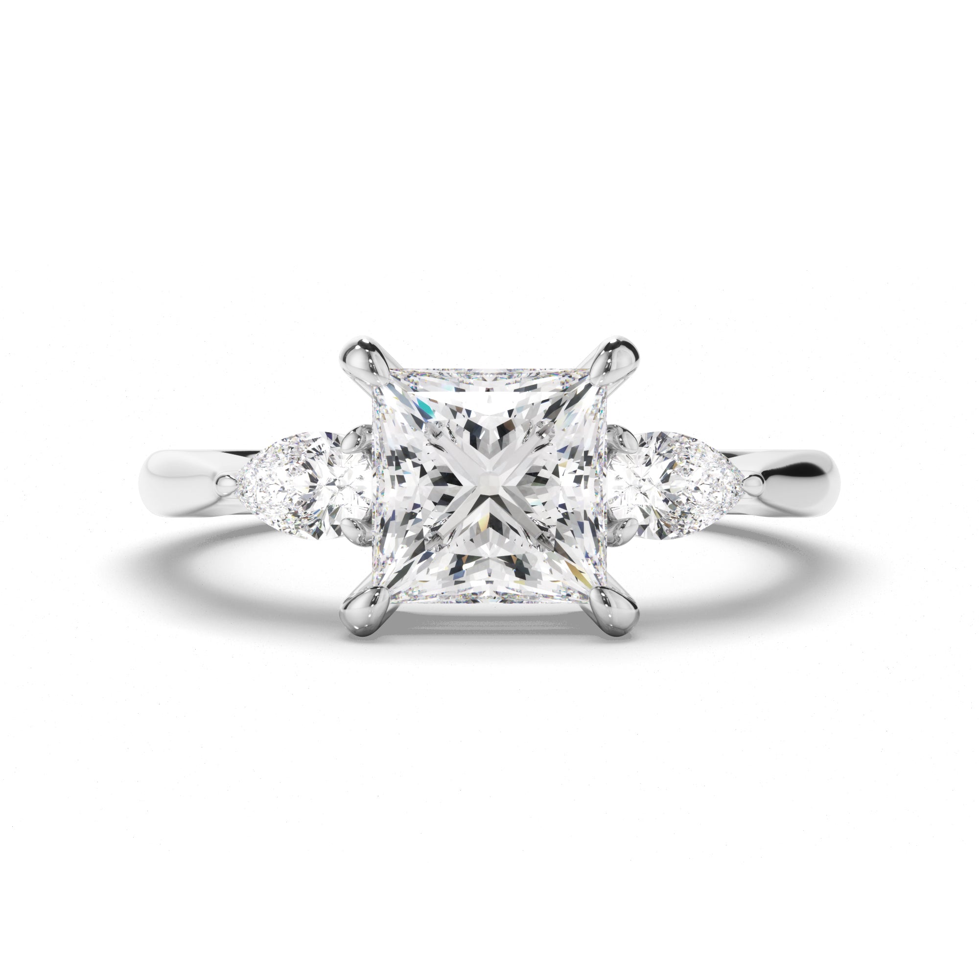 Eliza - Princess Cut Diamond Trilogy Engagement Ring with Pear Sides
