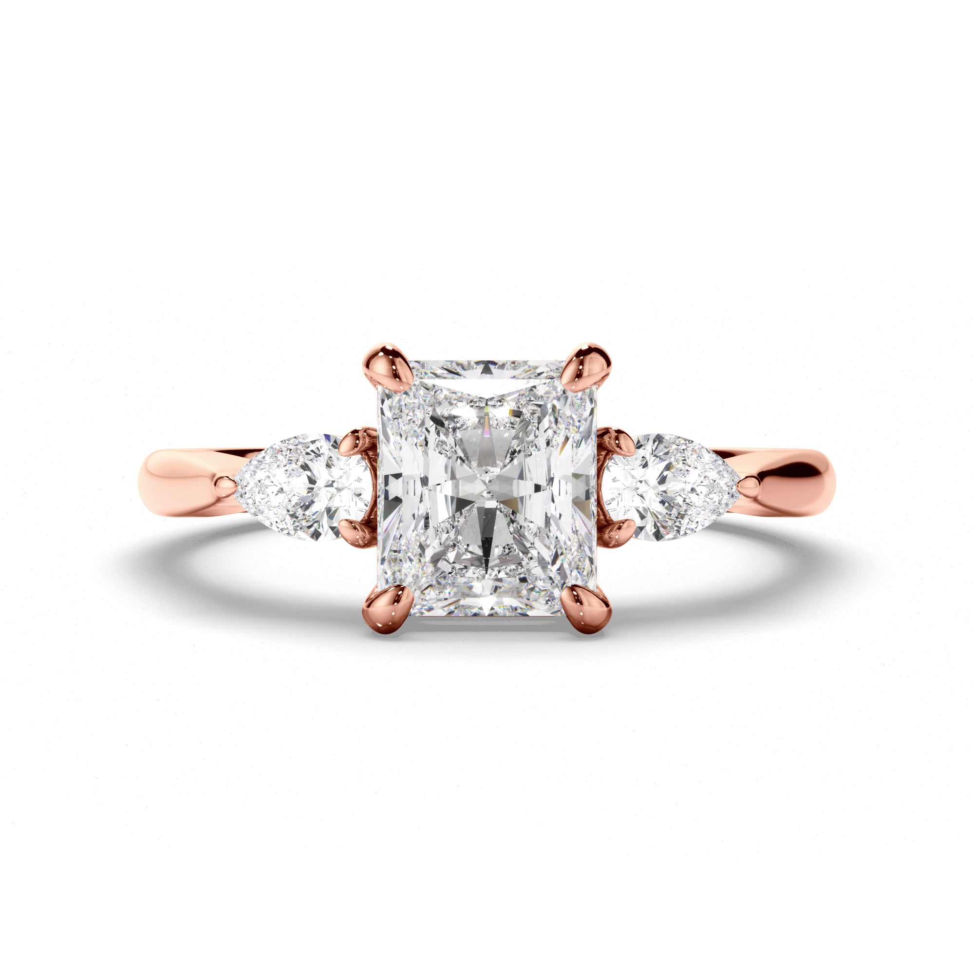 Marina - Radiant Cut Diamond Trilogy Engagement Ring with Pear Sides