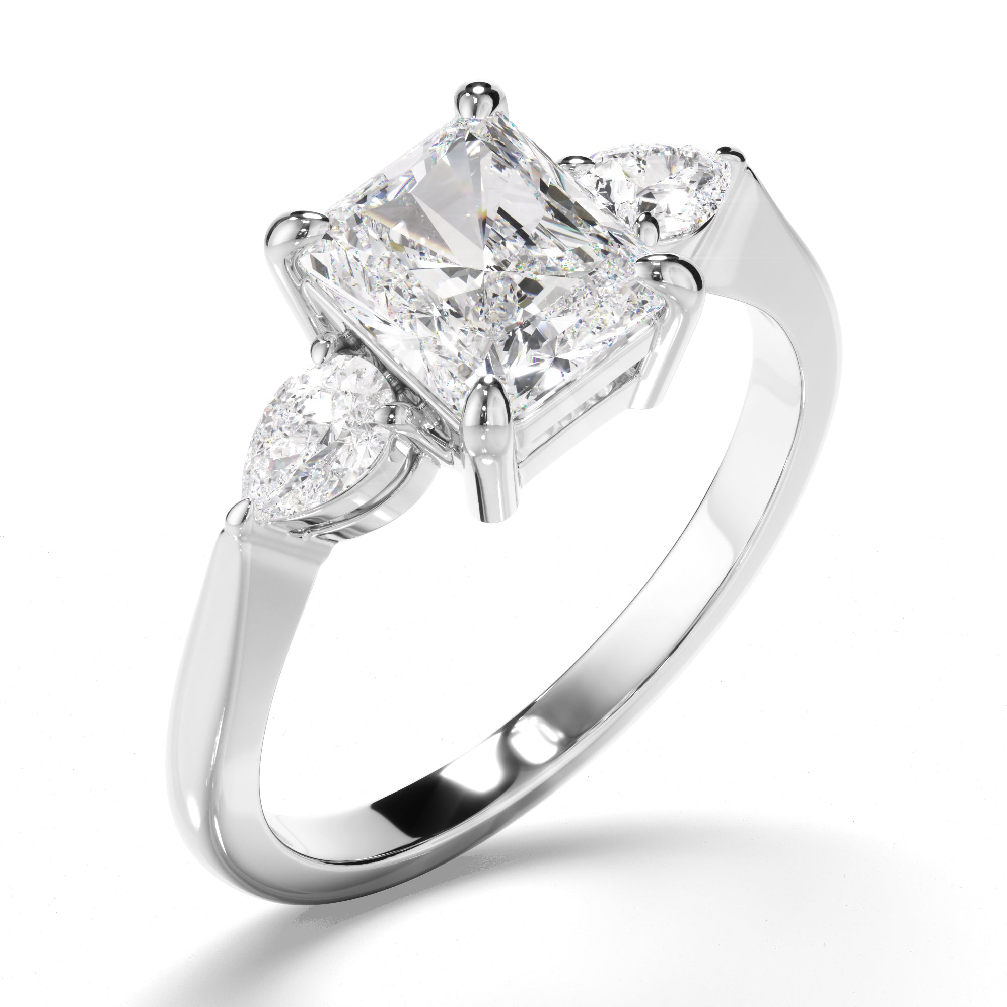 Marina - Radiant Cut Diamond Trilogy Engagement Ring with Pear Sides