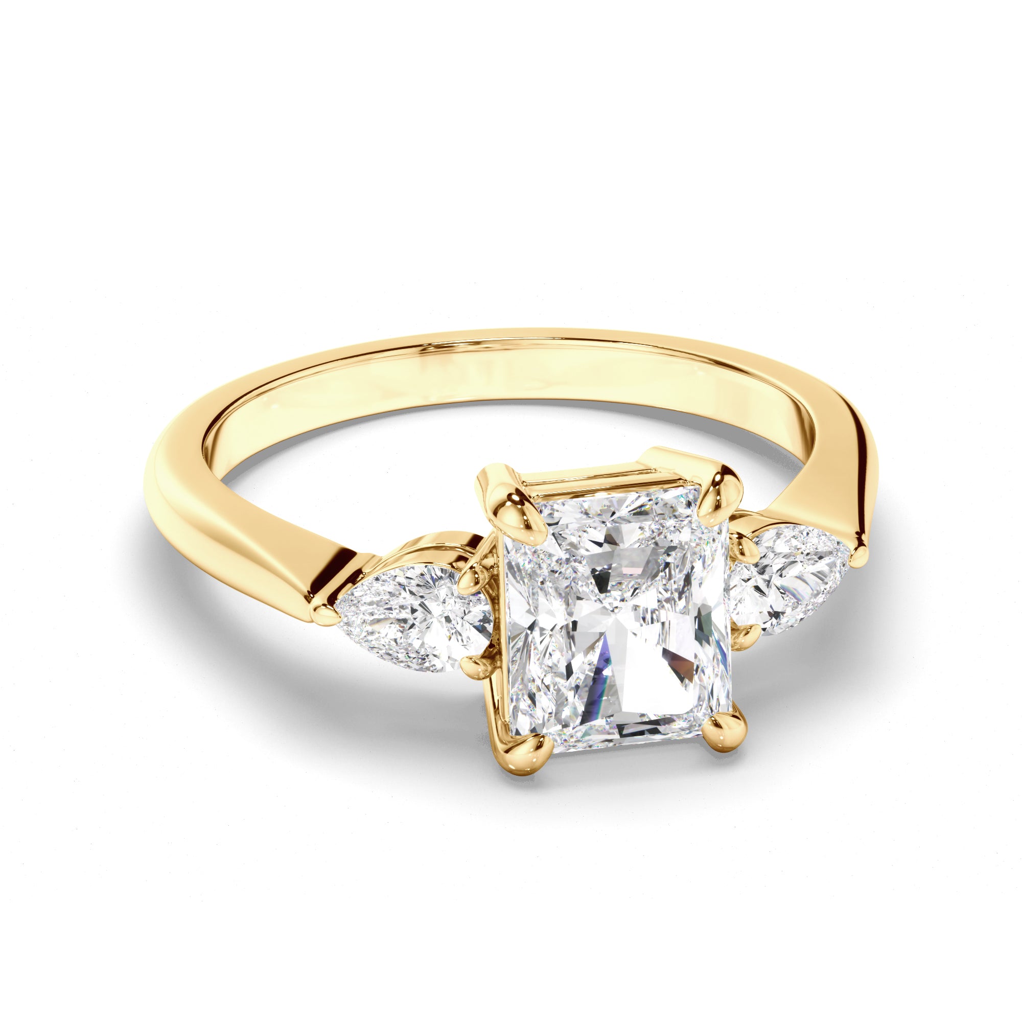 Marina - Radiant Cut Diamond Trilogy Engagement Ring with Pear Sides