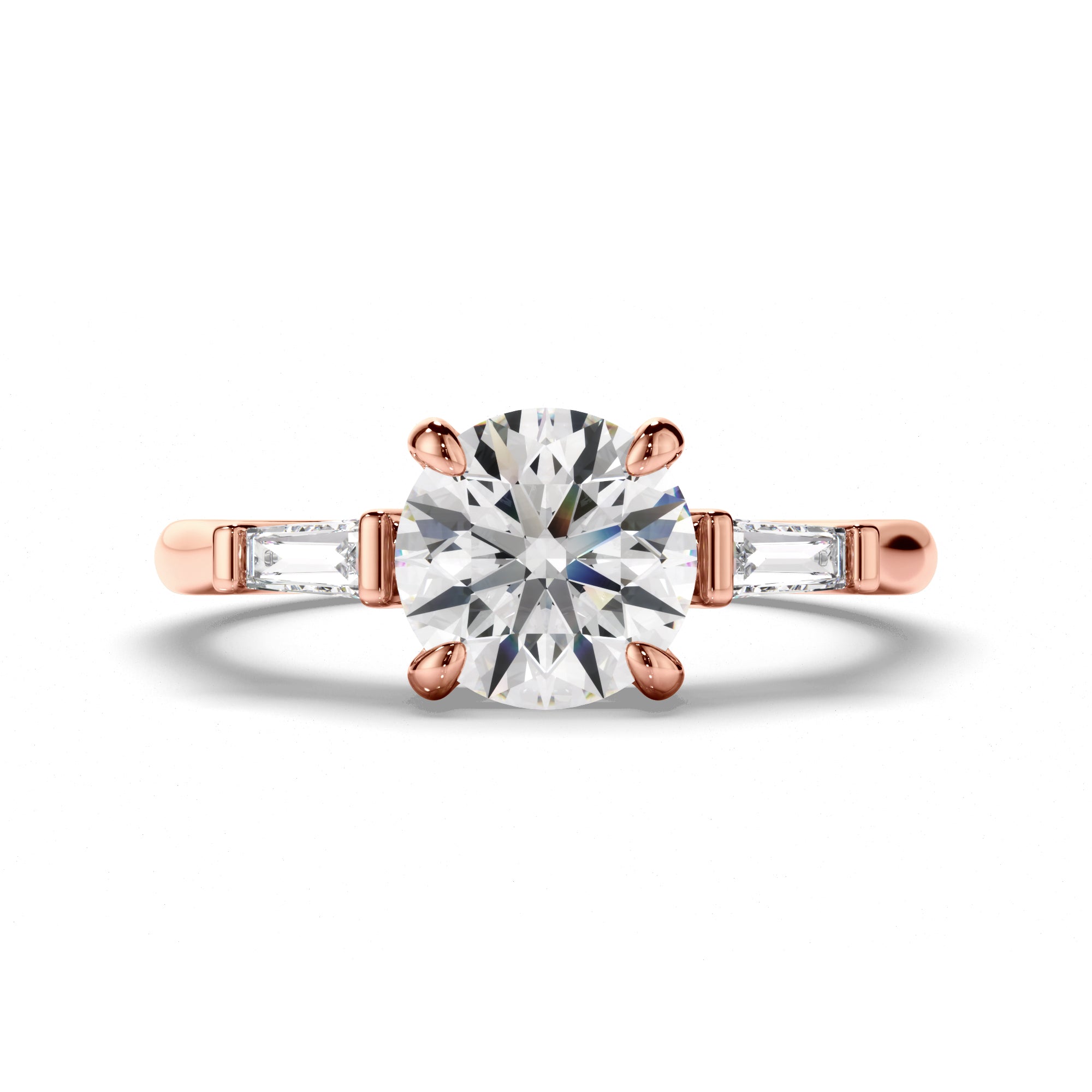 Auriel - Round Brilliant Cut Diamond Trilogy Engagement Ring with Baguette Sides