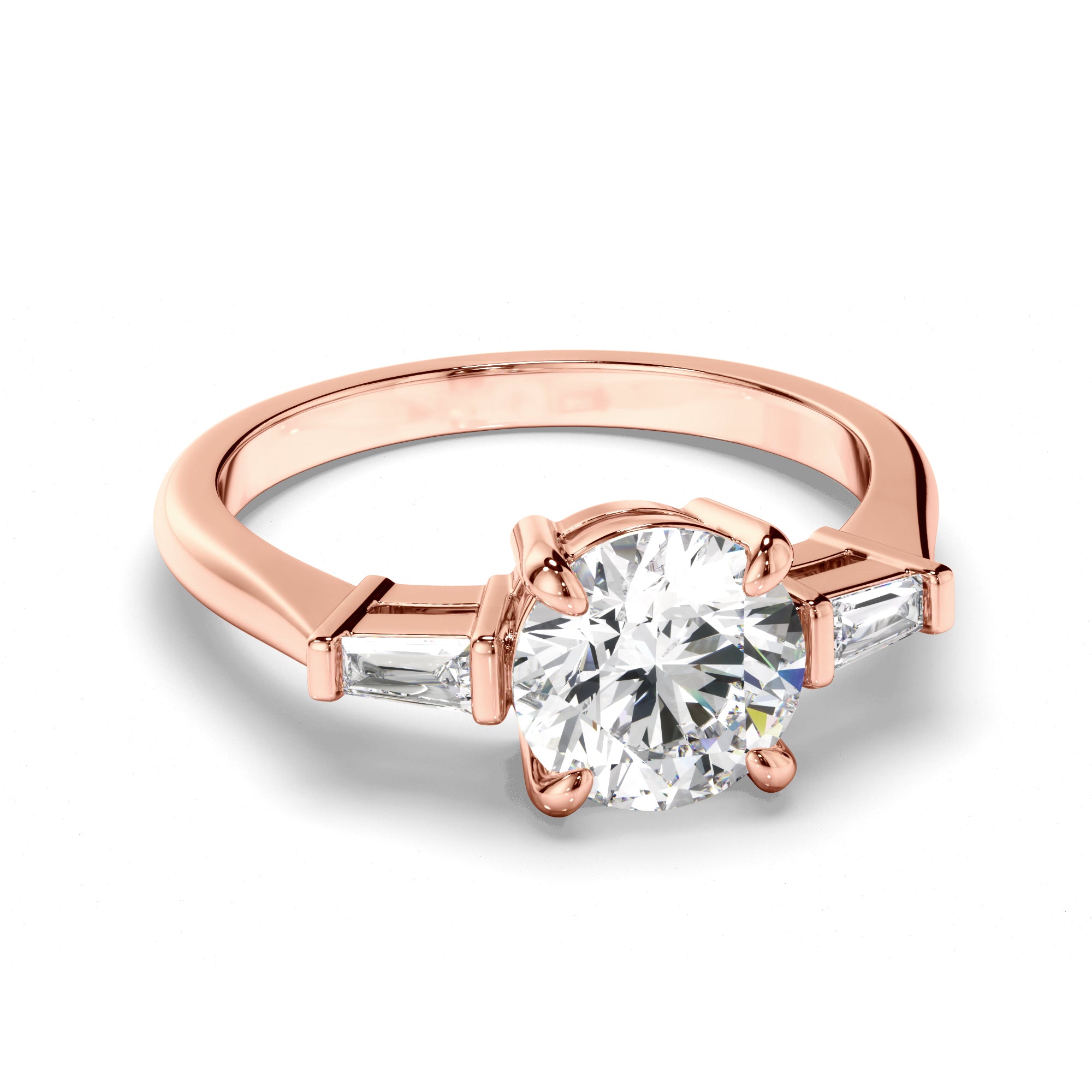 Auriel - Round Brilliant Cut Diamond Trilogy Engagement Ring with Baguette Sides