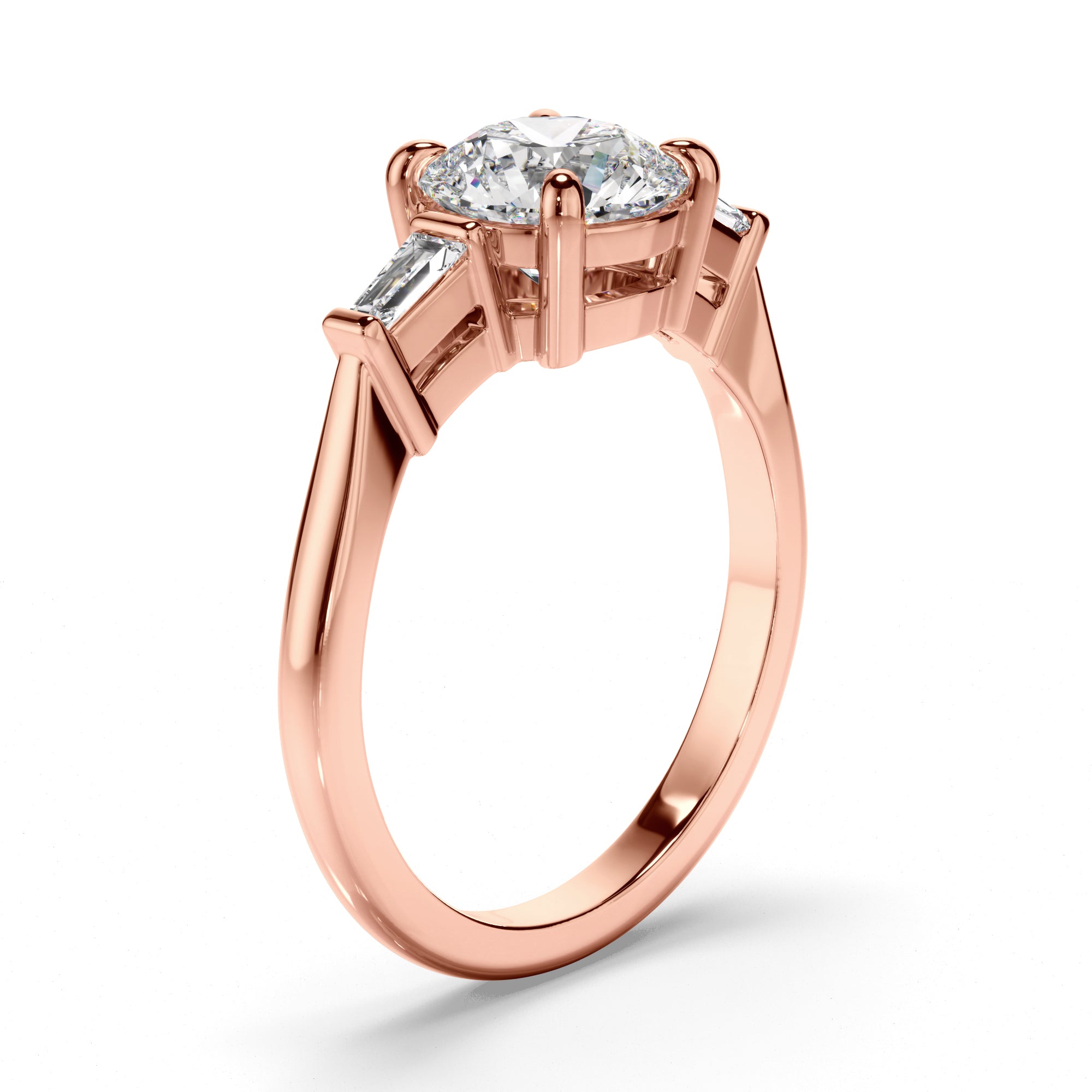 Auriel - Round Brilliant Cut Diamond Trilogy Engagement Ring with Baguette Sides