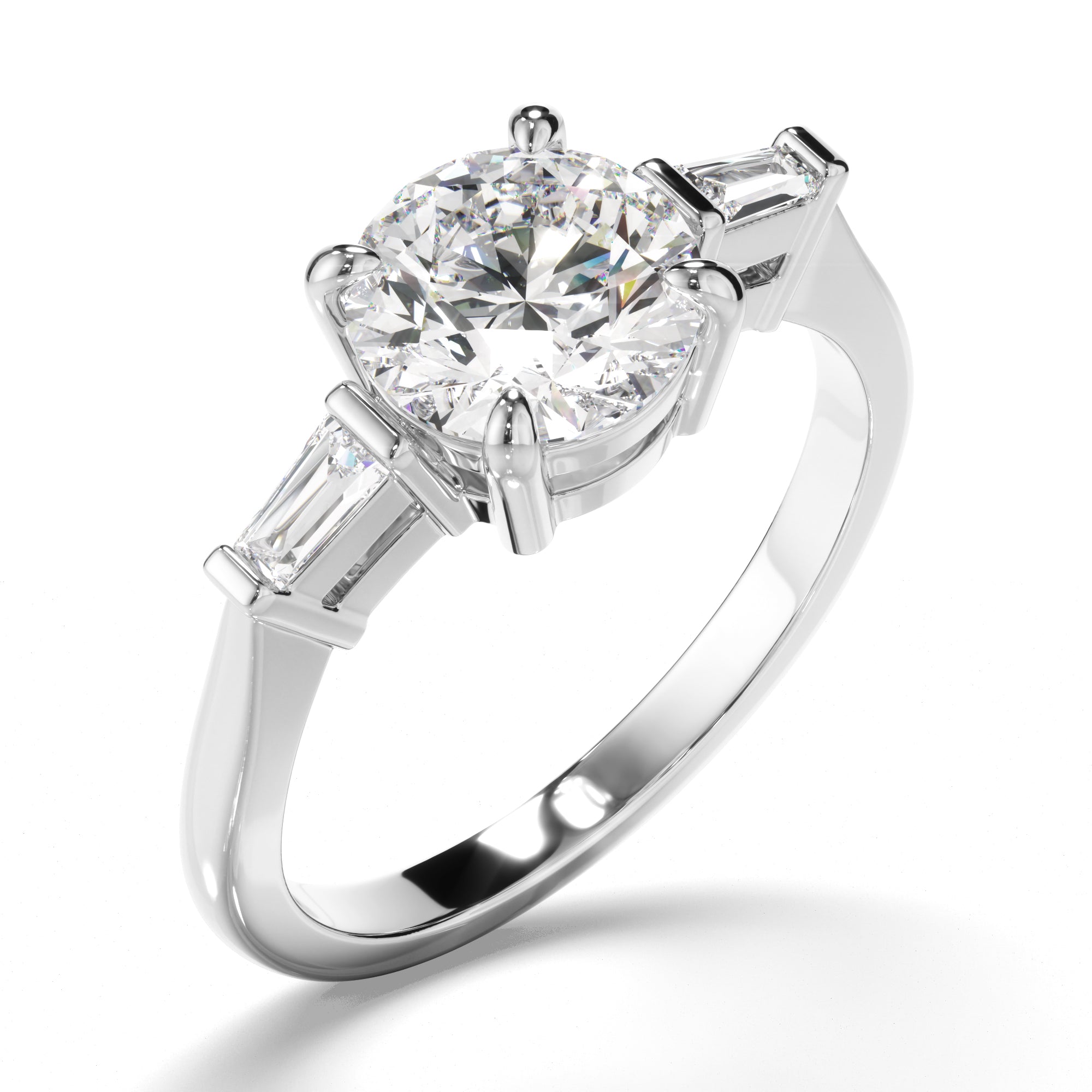 Auriel - Round Brilliant Cut Diamond Trilogy Engagement Ring with Baguette Sides