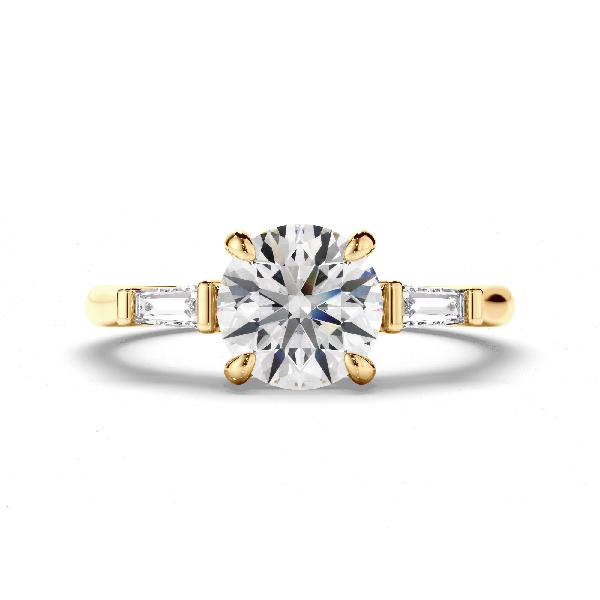 Auriel - Round Brilliant Cut Diamond Trilogy Engagement Ring with Baguette Sides