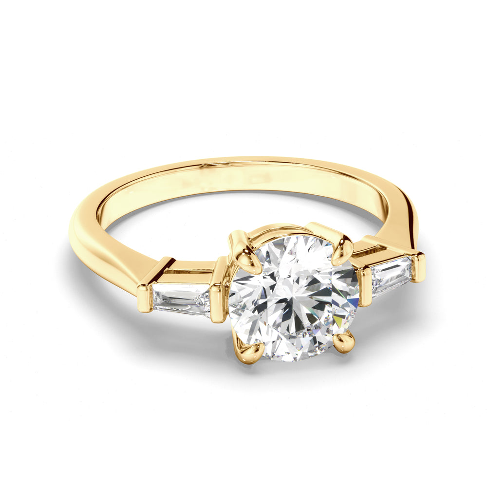 Auriel - Round Brilliant Cut Diamond Trilogy Engagement Ring with Baguette Sides