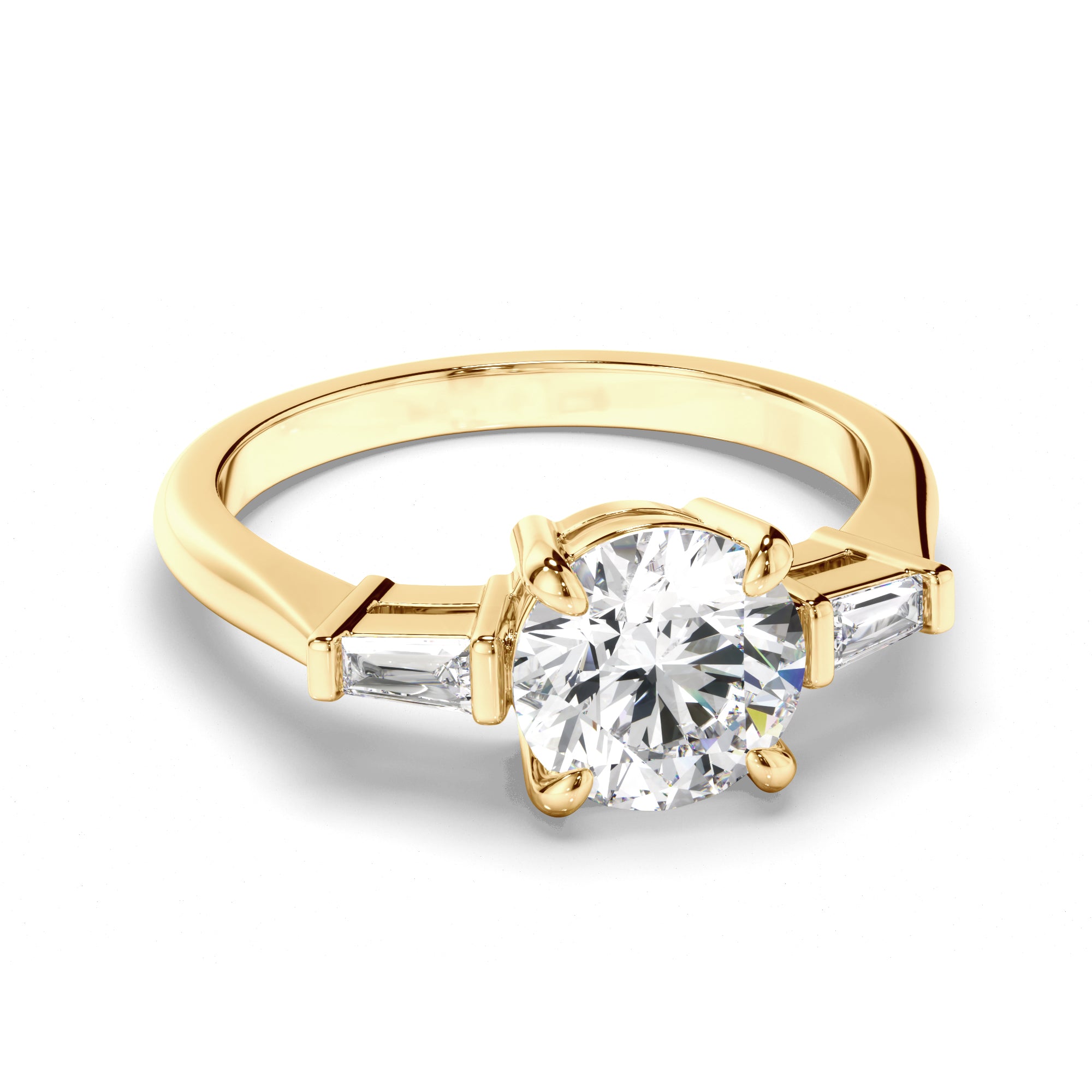 Auriel - Round Brilliant Cut Diamond Trilogy Engagement Ring with Baguette Sides