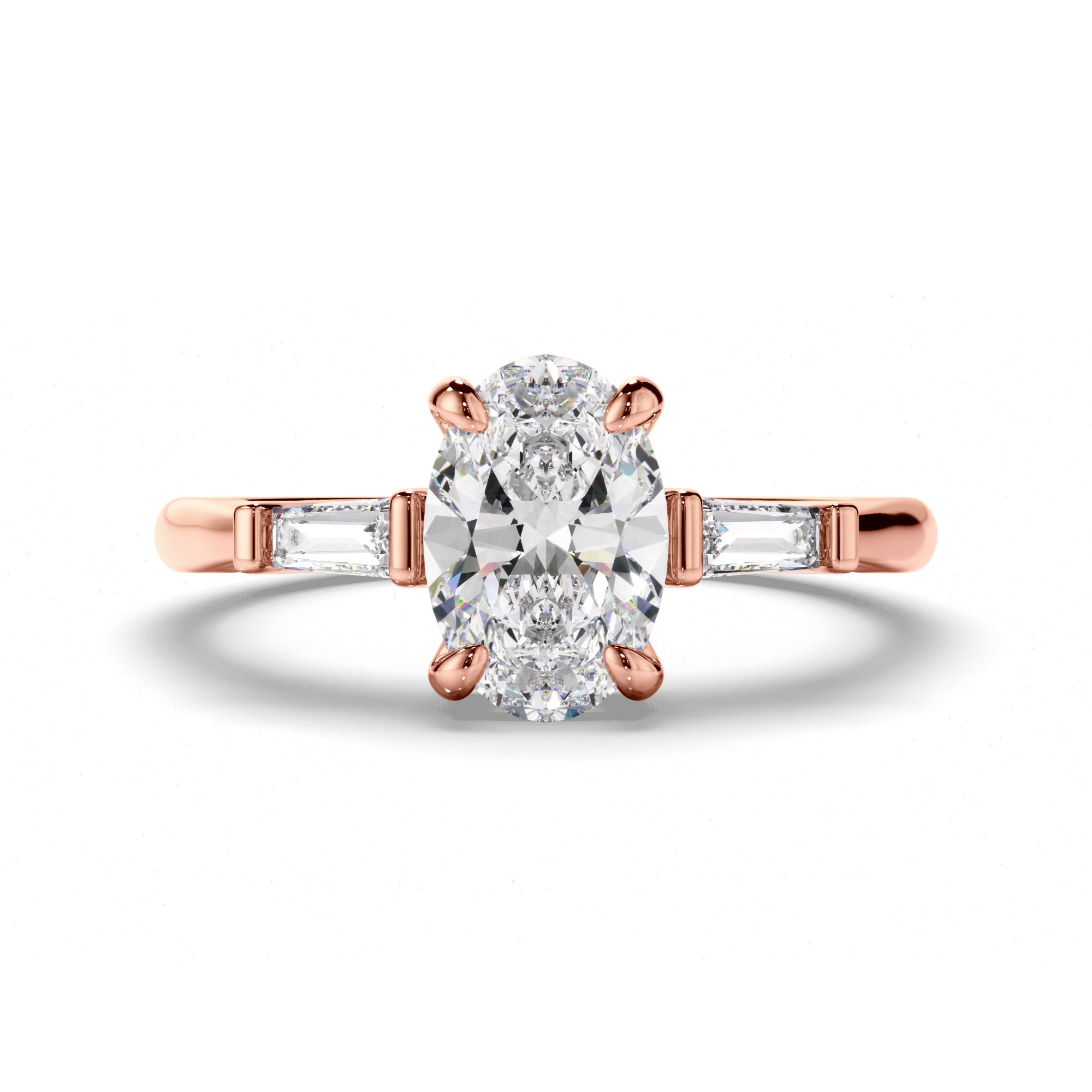 Cassandra - Oval Cut Diamond Trilogy Engagement Ring with Baguette Sides
