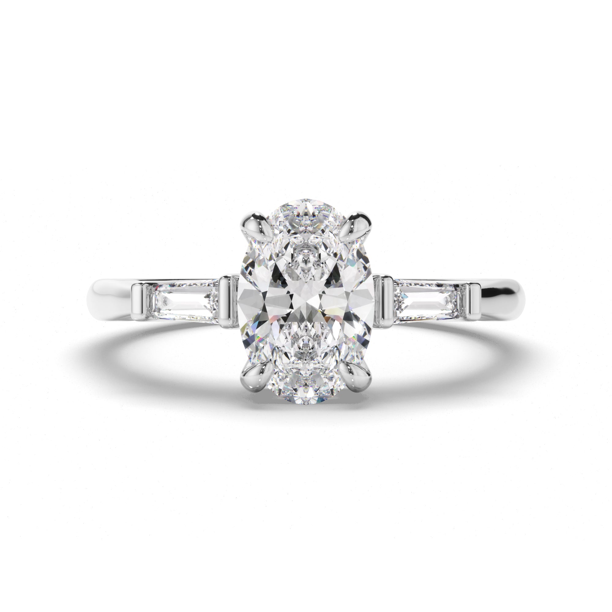 Cassandra - Oval Cut Diamond Trilogy Engagement Ring with Baguette Sides