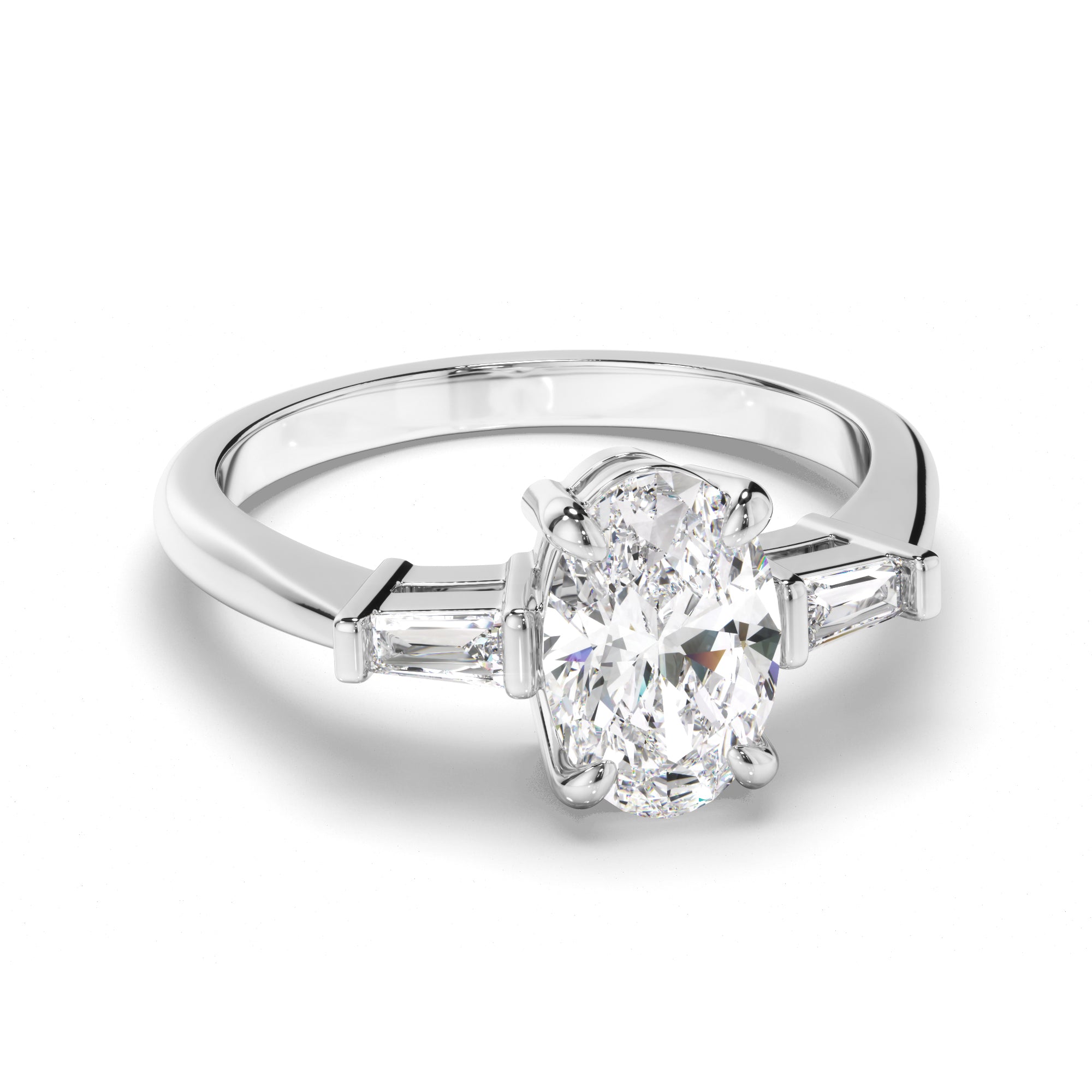Cassandra - Oval Cut Diamond Trilogy Engagement Ring with Baguette Sides