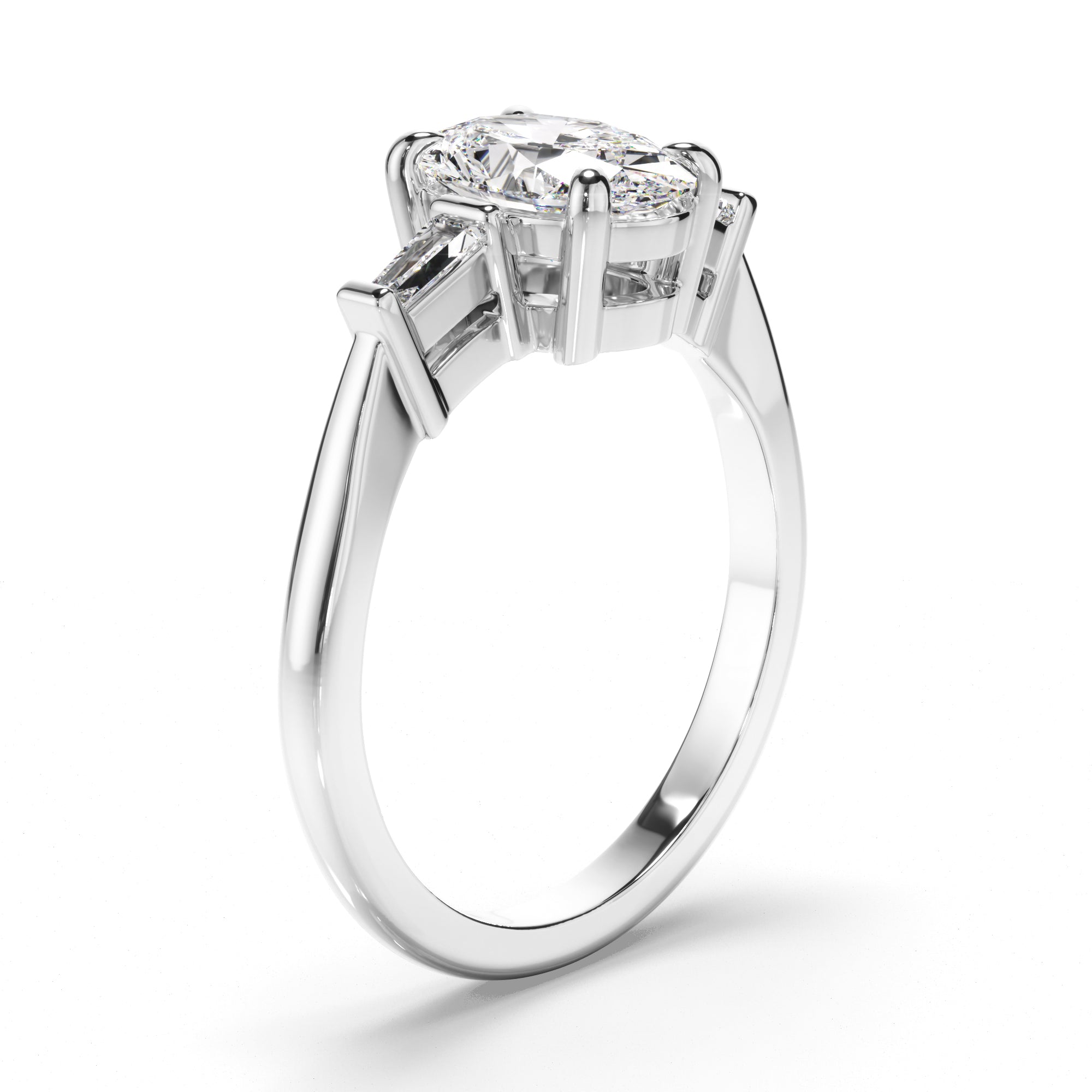 Cassandra - Oval Cut Diamond Trilogy Engagement Ring with Baguette Sides