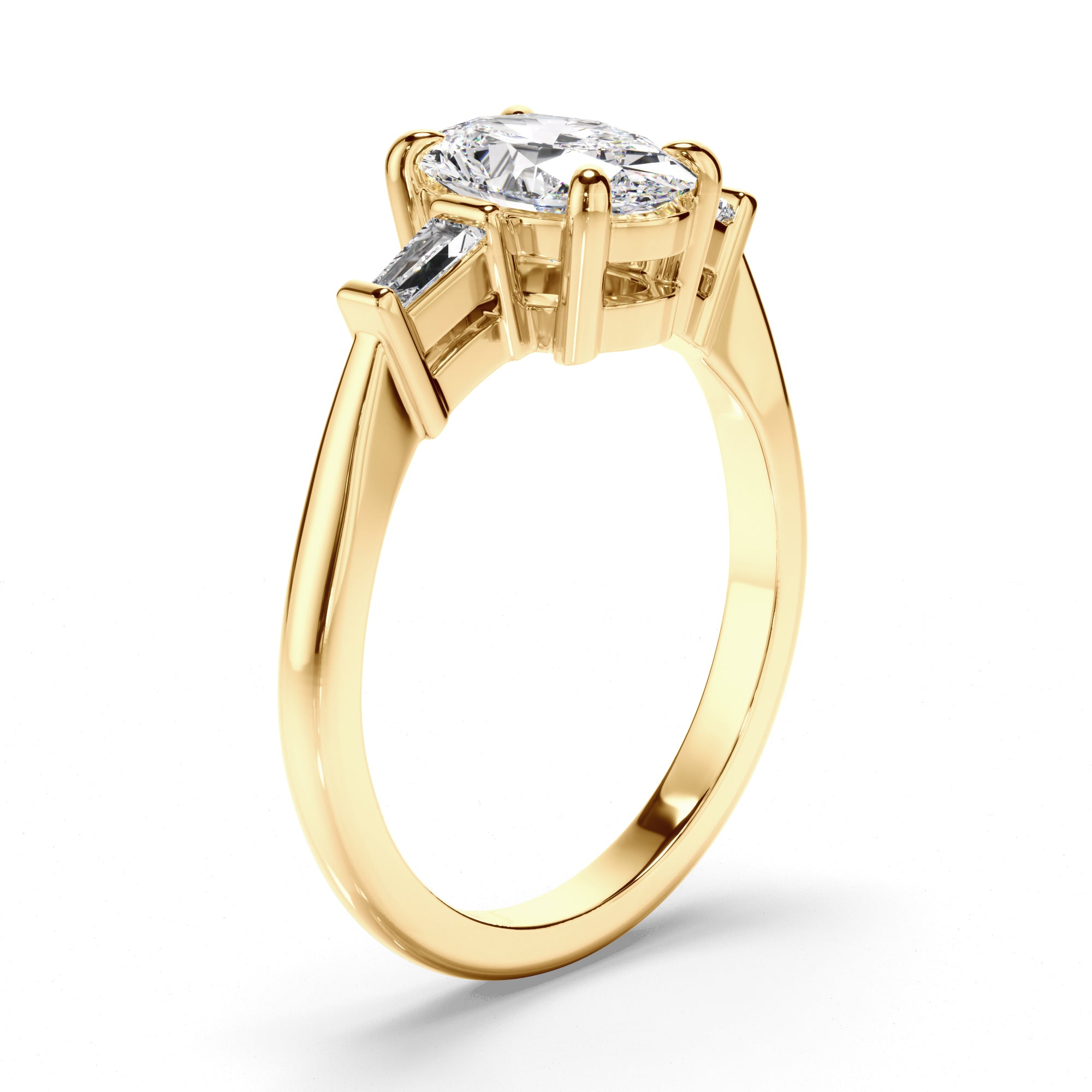 Cassandra - Oval Cut Diamond Trilogy Engagement Ring with Baguette Sides
