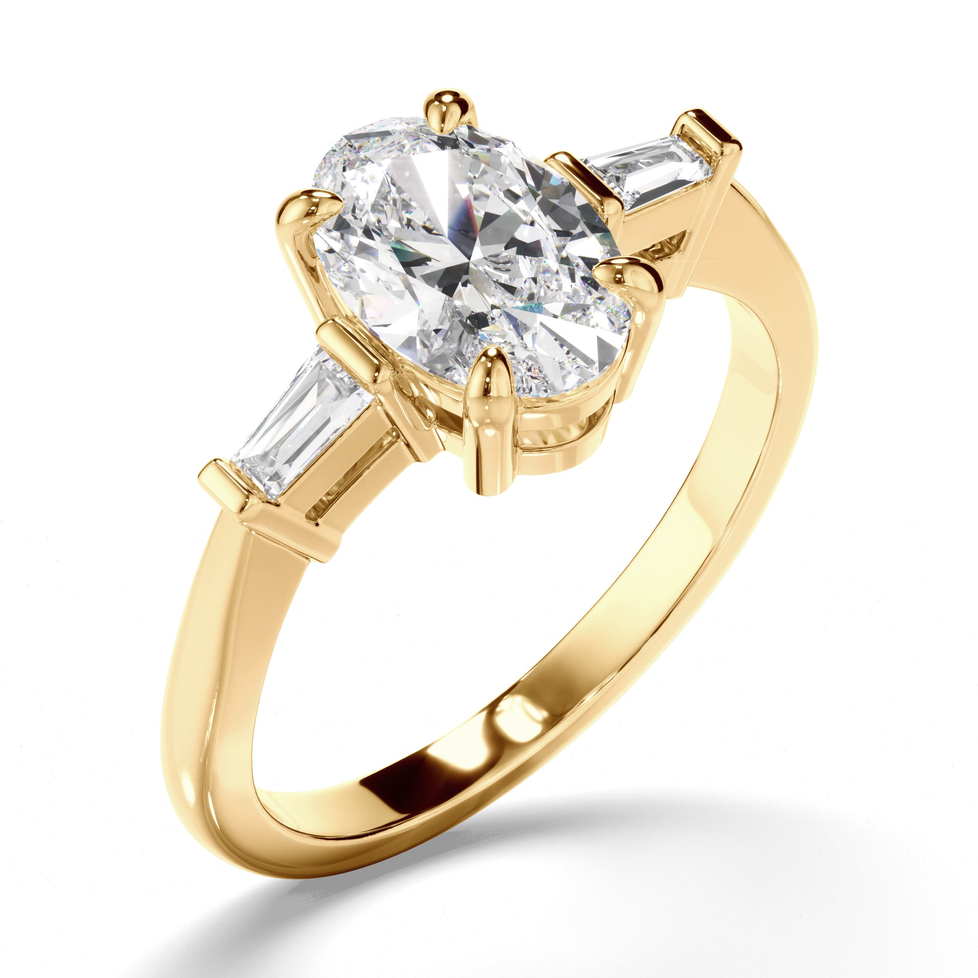 Cassandra - Oval Cut Diamond Trilogy Engagement Ring with Baguette Sides