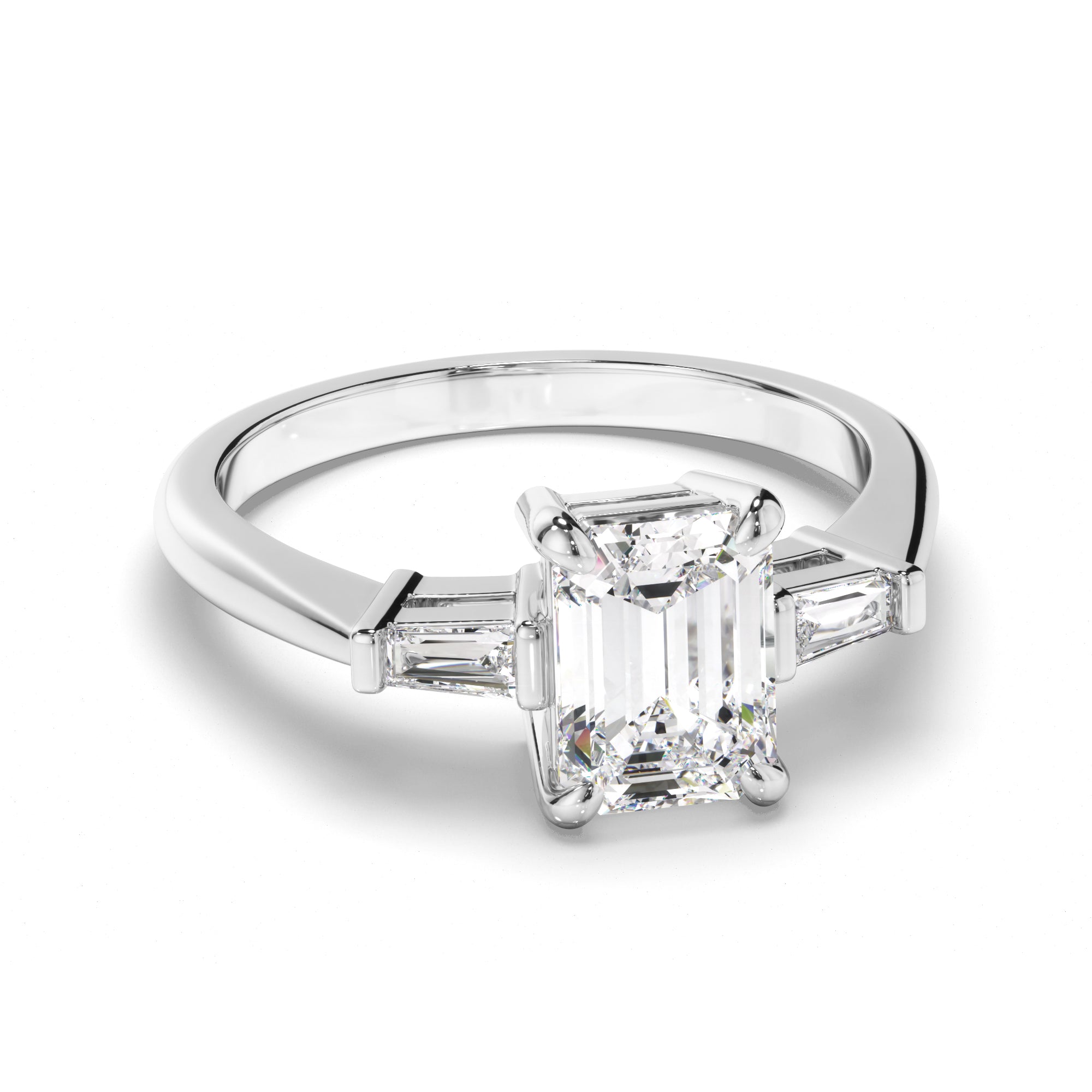 Clarissa - Emerald Cut Diamond Engagement Ring with Baguette Sides