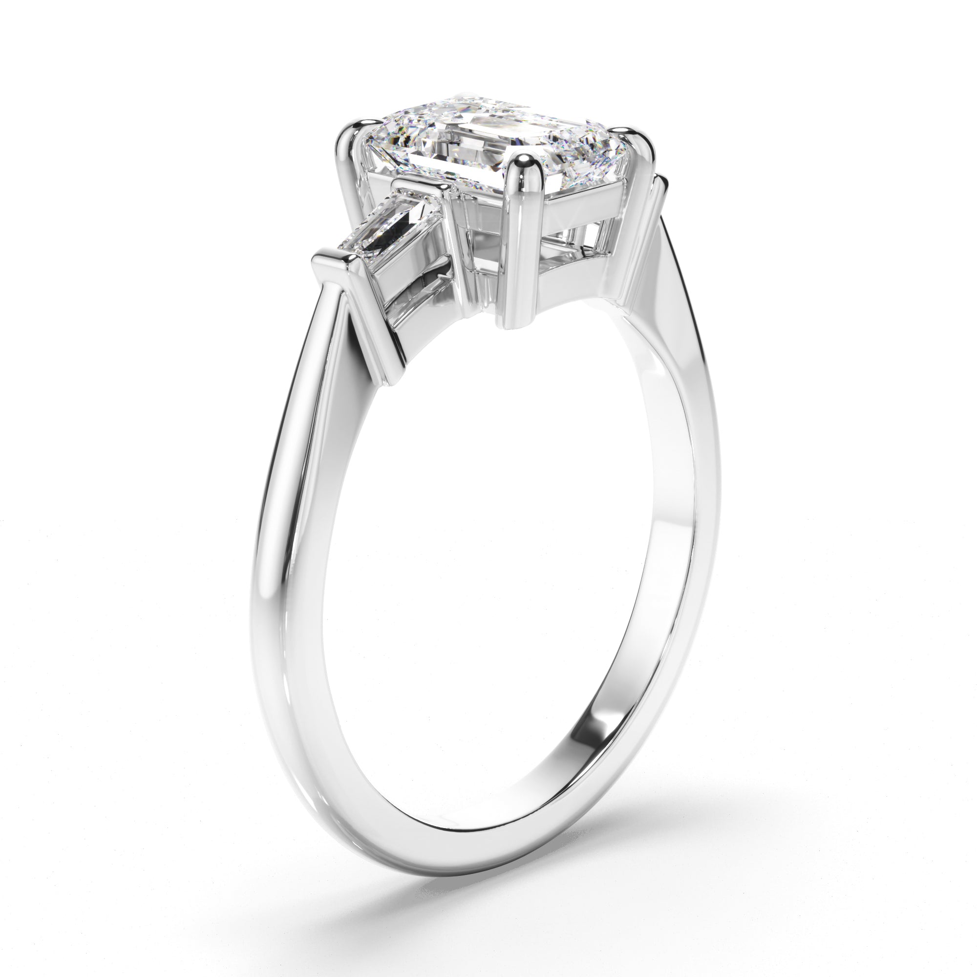 Clarissa - Emerald Cut Diamond Engagement Ring with Baguette Sides