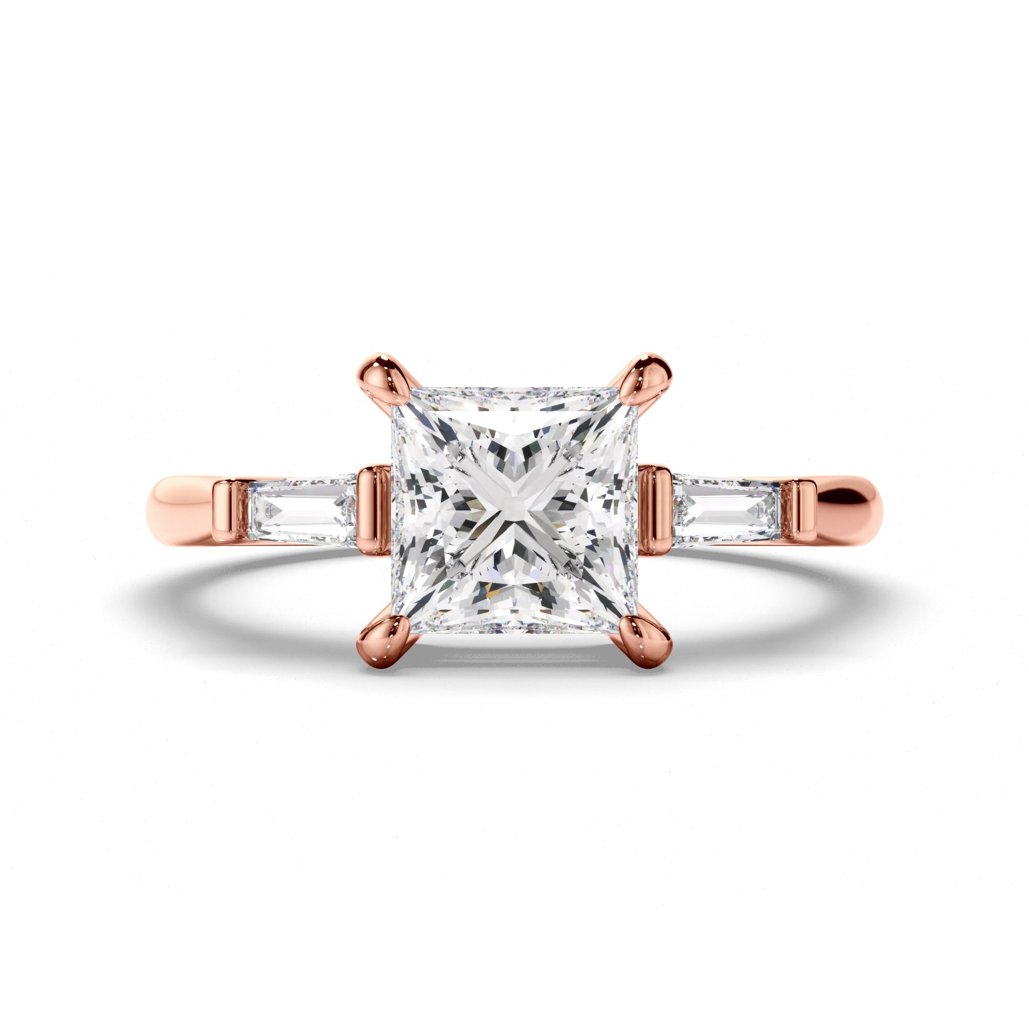 Fiona - Princess Cut Diamond Trilogy Engagement Ring with Baguette Sides