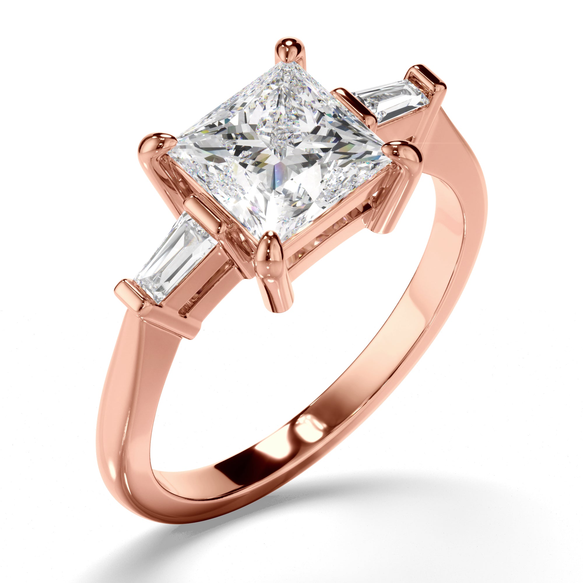 Fiona - Princess Cut Diamond Trilogy Engagement Ring with Baguette Sides