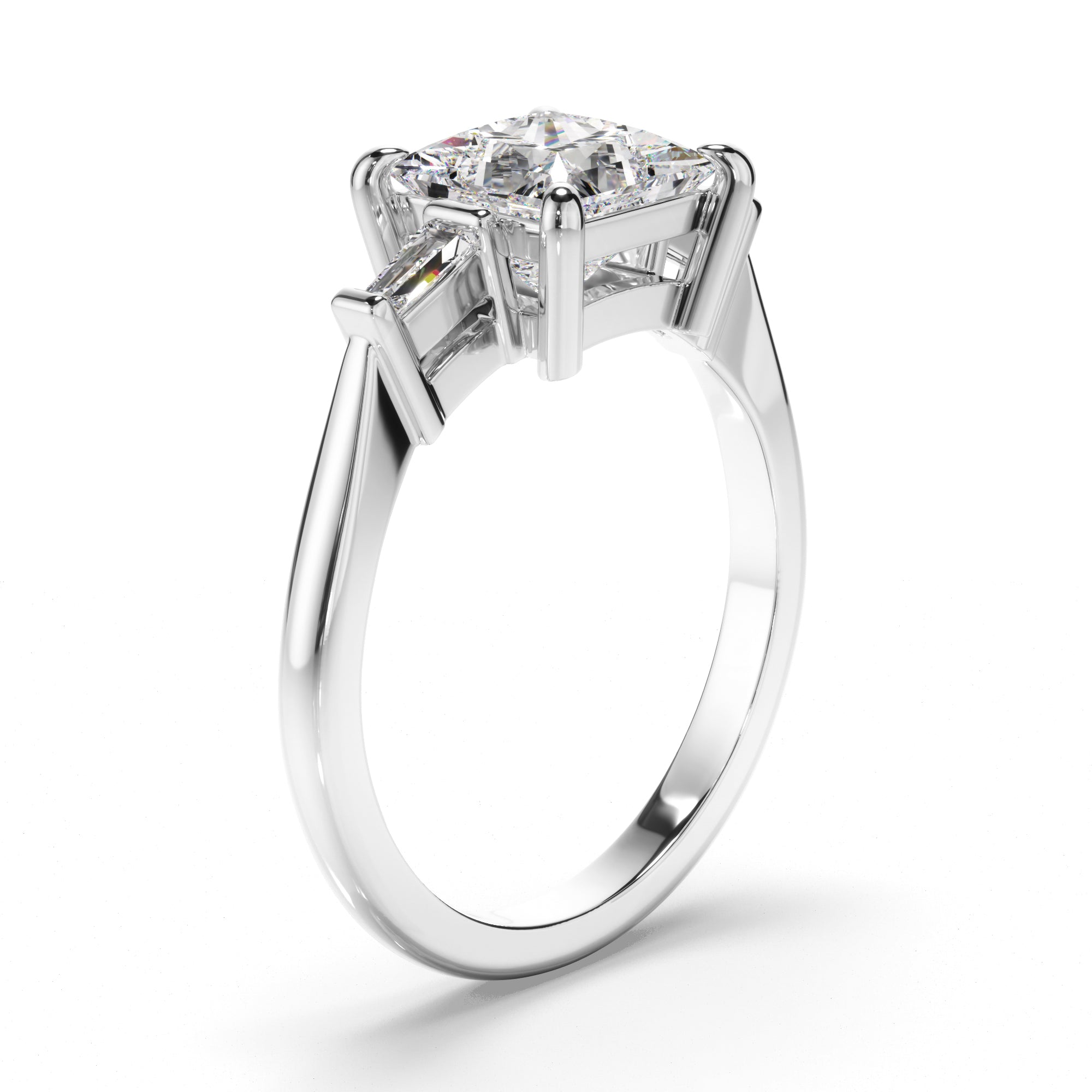 Fiona - Princess Cut Diamond Trilogy Engagement Ring with Baguette Sides