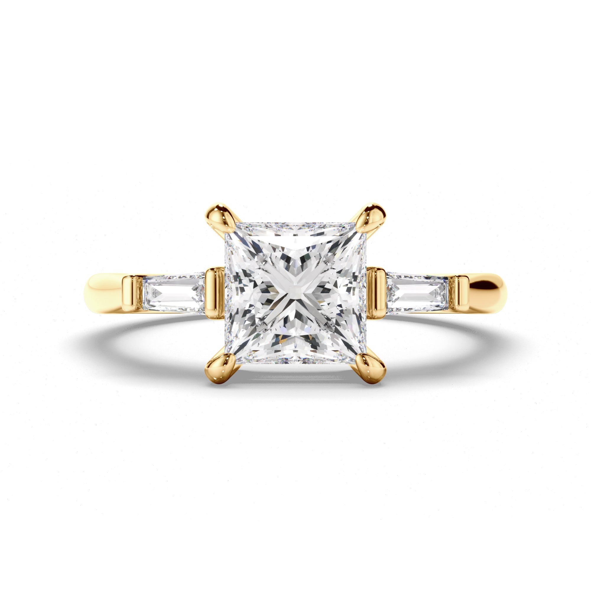 Fiona - Princess Cut Diamond Trilogy Engagement Ring with Baguette Sides