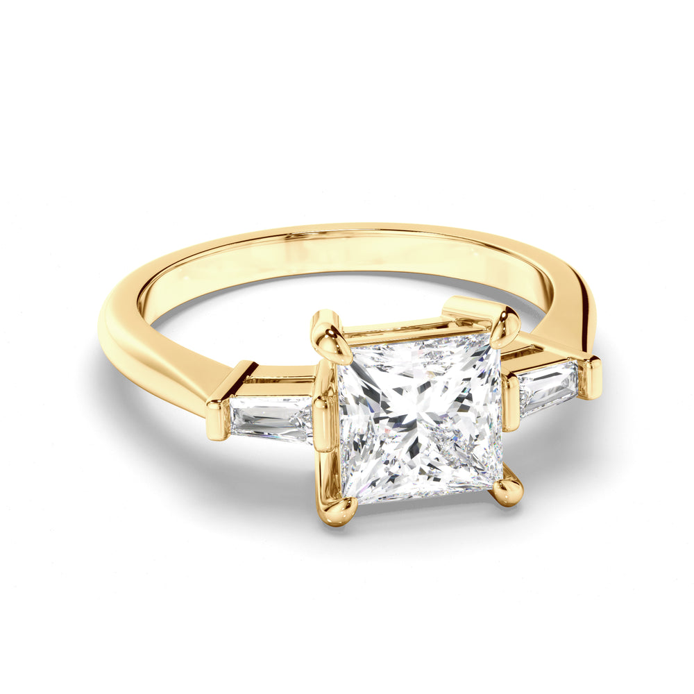 Fiona - Princess Cut Diamond Trilogy Engagement Ring with Baguette Sides