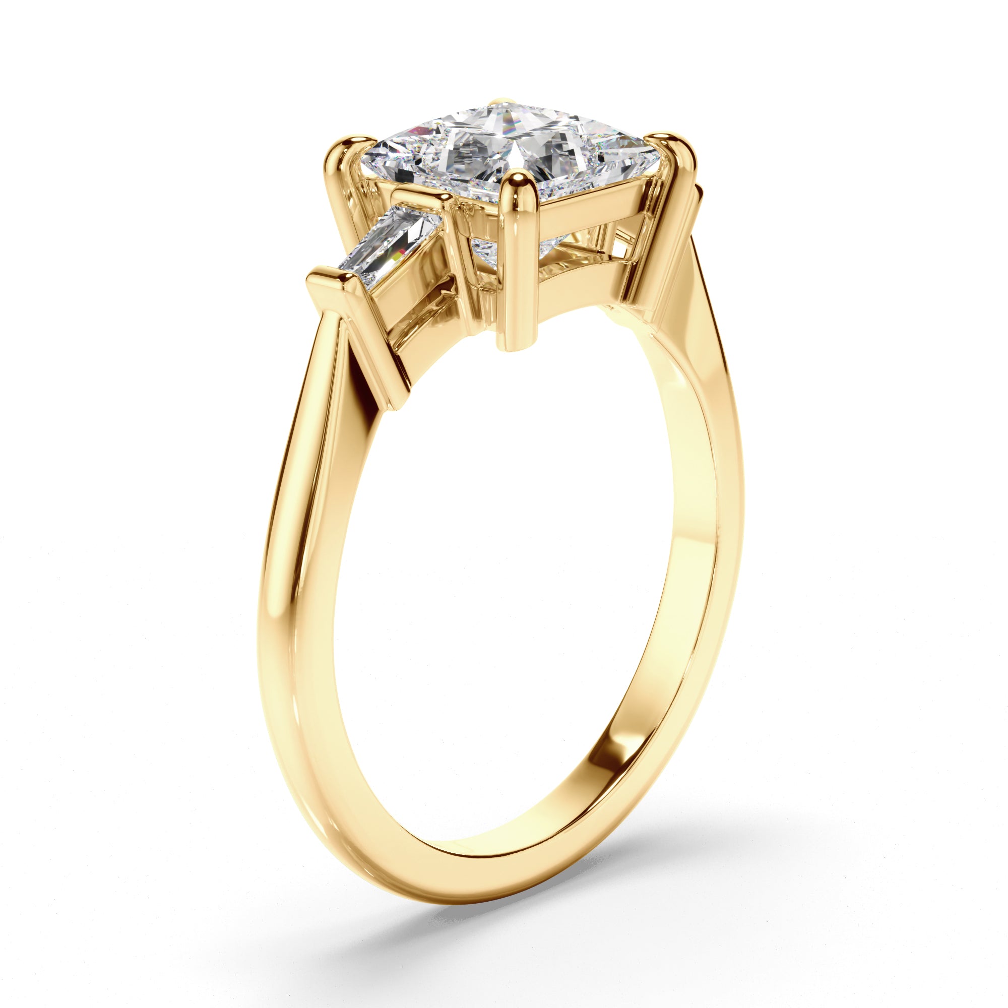 Fiona - Princess Cut Diamond Trilogy Engagement Ring with Baguette Sides