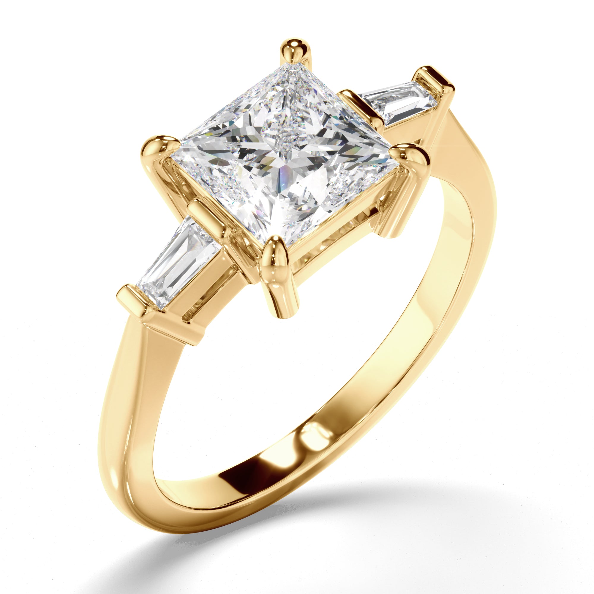 Fiona - Princess Cut Diamond Trilogy Engagement Ring with Baguette Sides