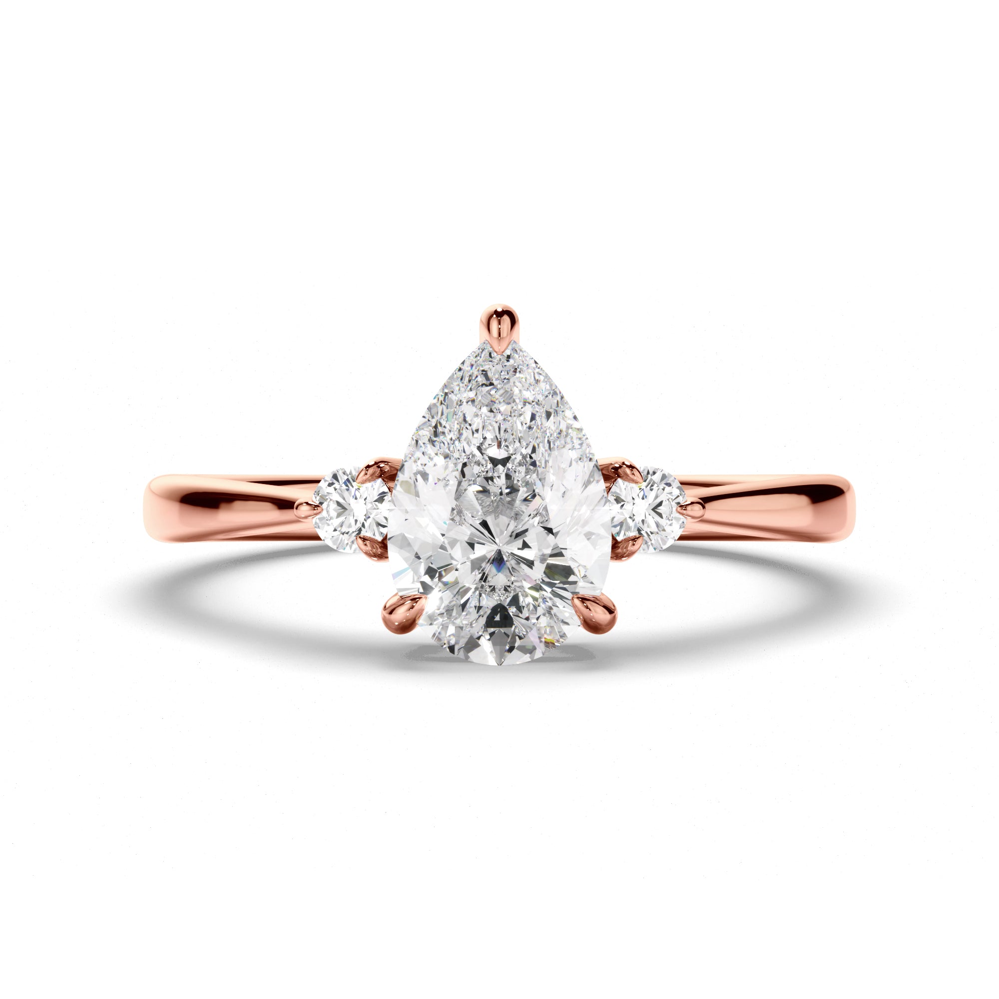 Genevieve - Pear Cut Diamond Trilogy Engagement Ring with Round Brilliant Sides