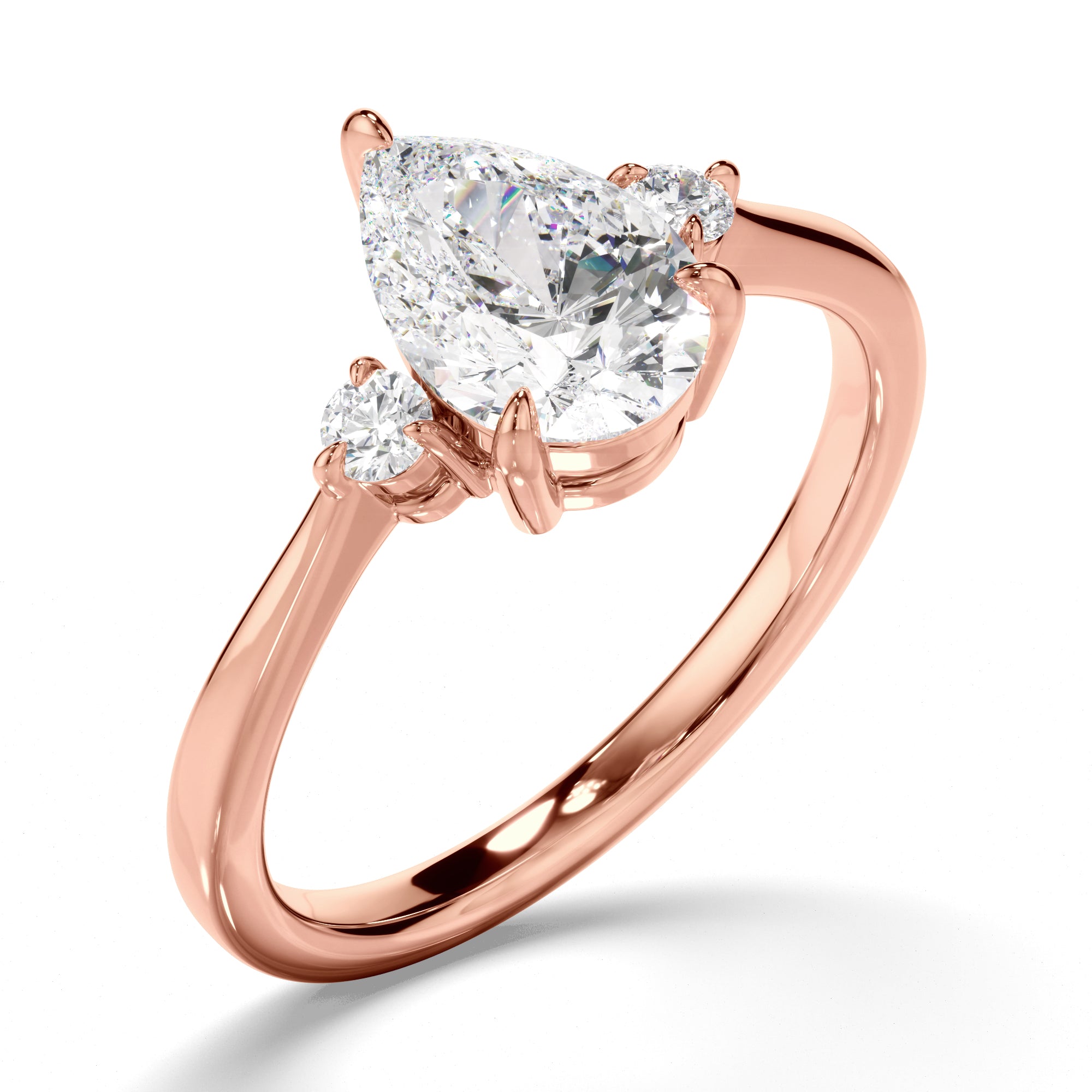 Genevieve - Pear Cut Diamond Trilogy Engagement Ring with Round Brilliant Sides