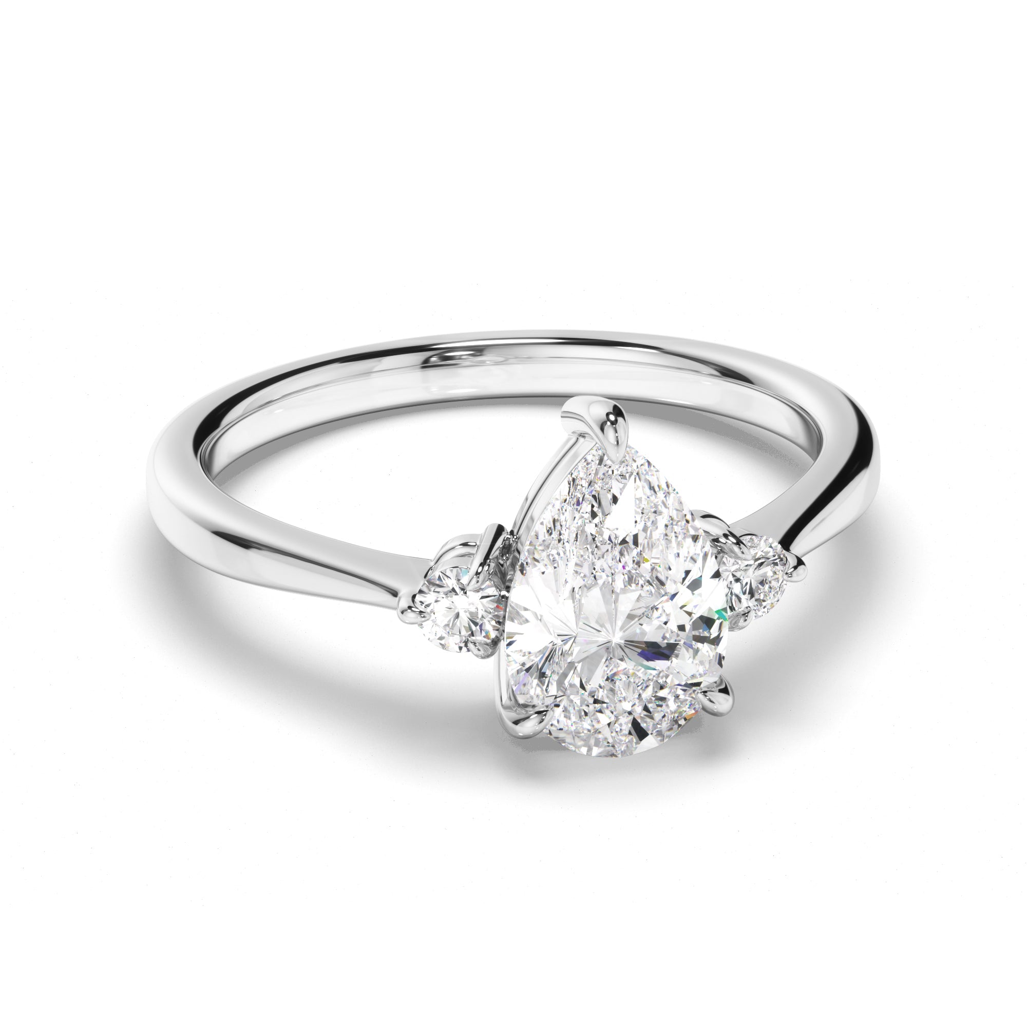 Genevieve - Pear Cut Diamond Trilogy Engagement Ring with Round Brilliant Sides