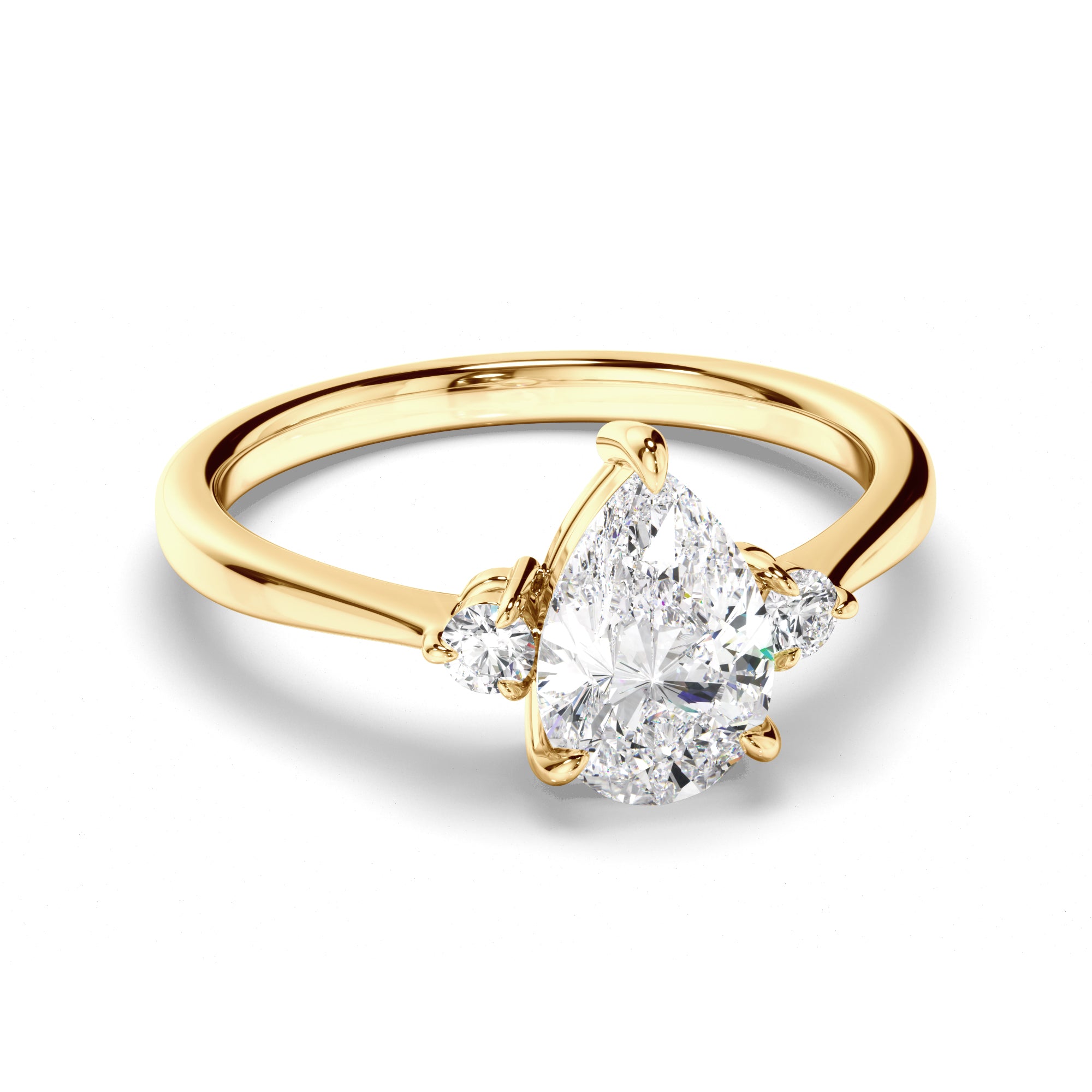 Genevieve - Pear Cut Diamond Trilogy Engagement Ring with Round Brilliant Sides