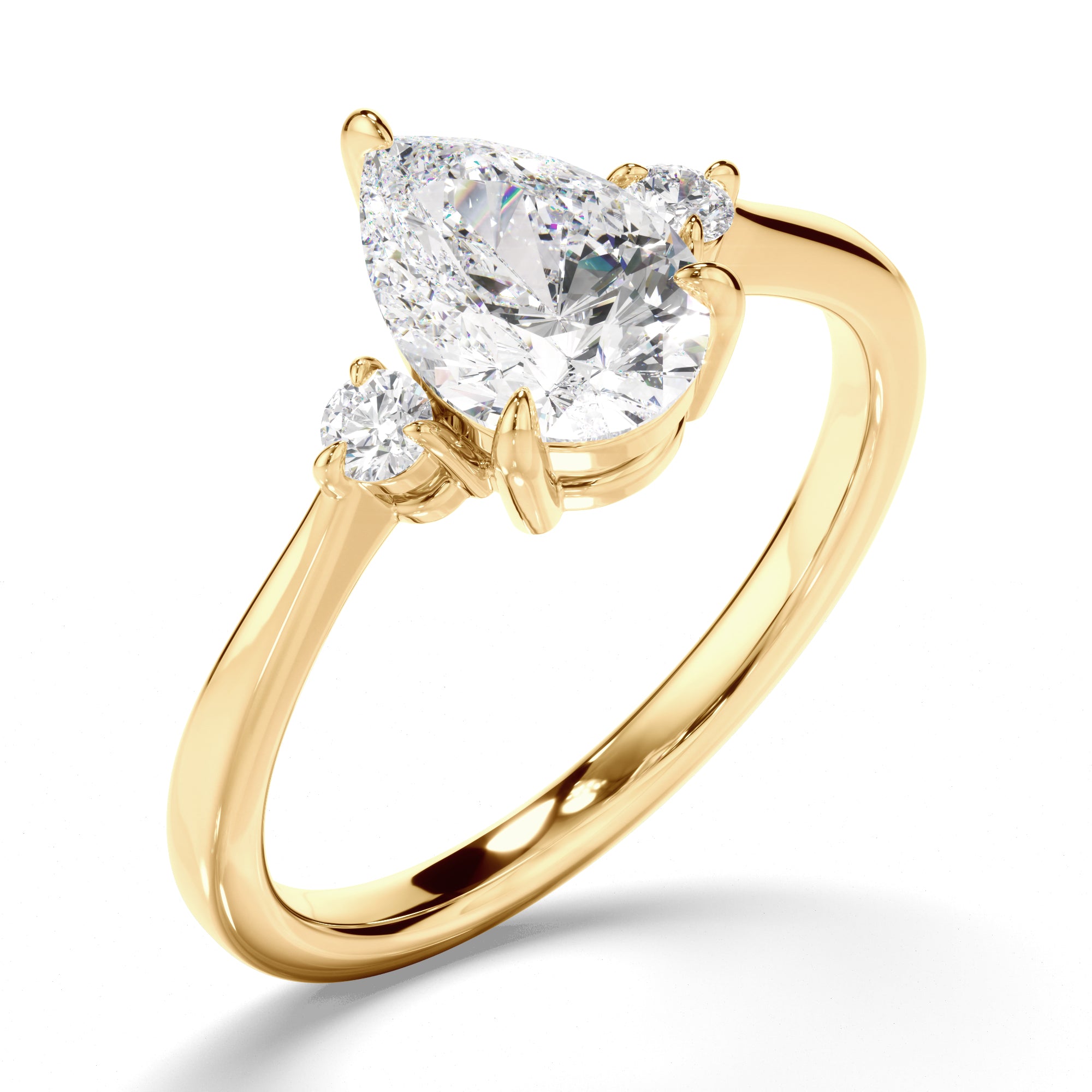 Genevieve - Pear Cut Diamond Trilogy Engagement Ring with Round Brilliant Sides
