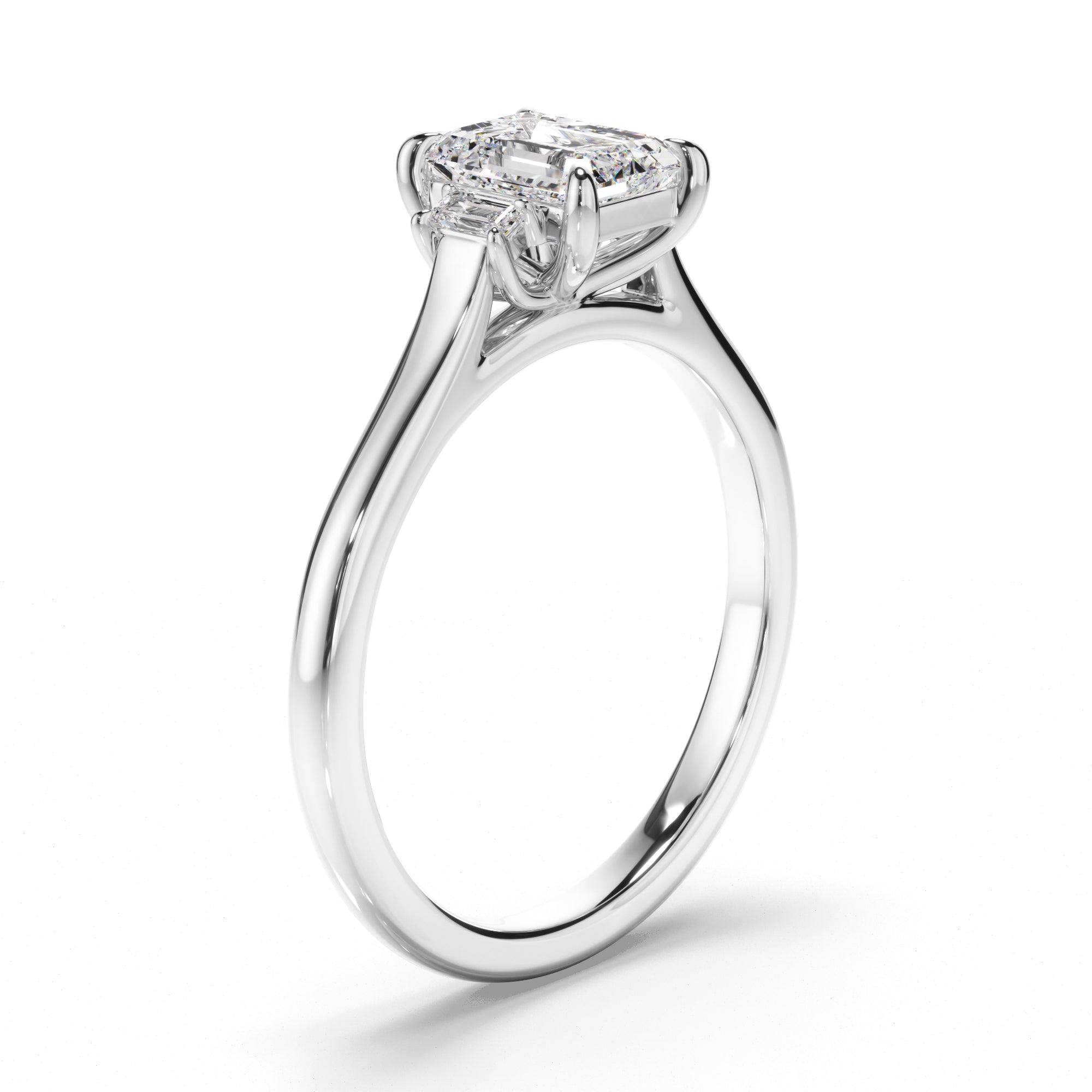 Phoenix - Emerald Cut Diamond Trilogy Engagement Ring with Baguette Sides