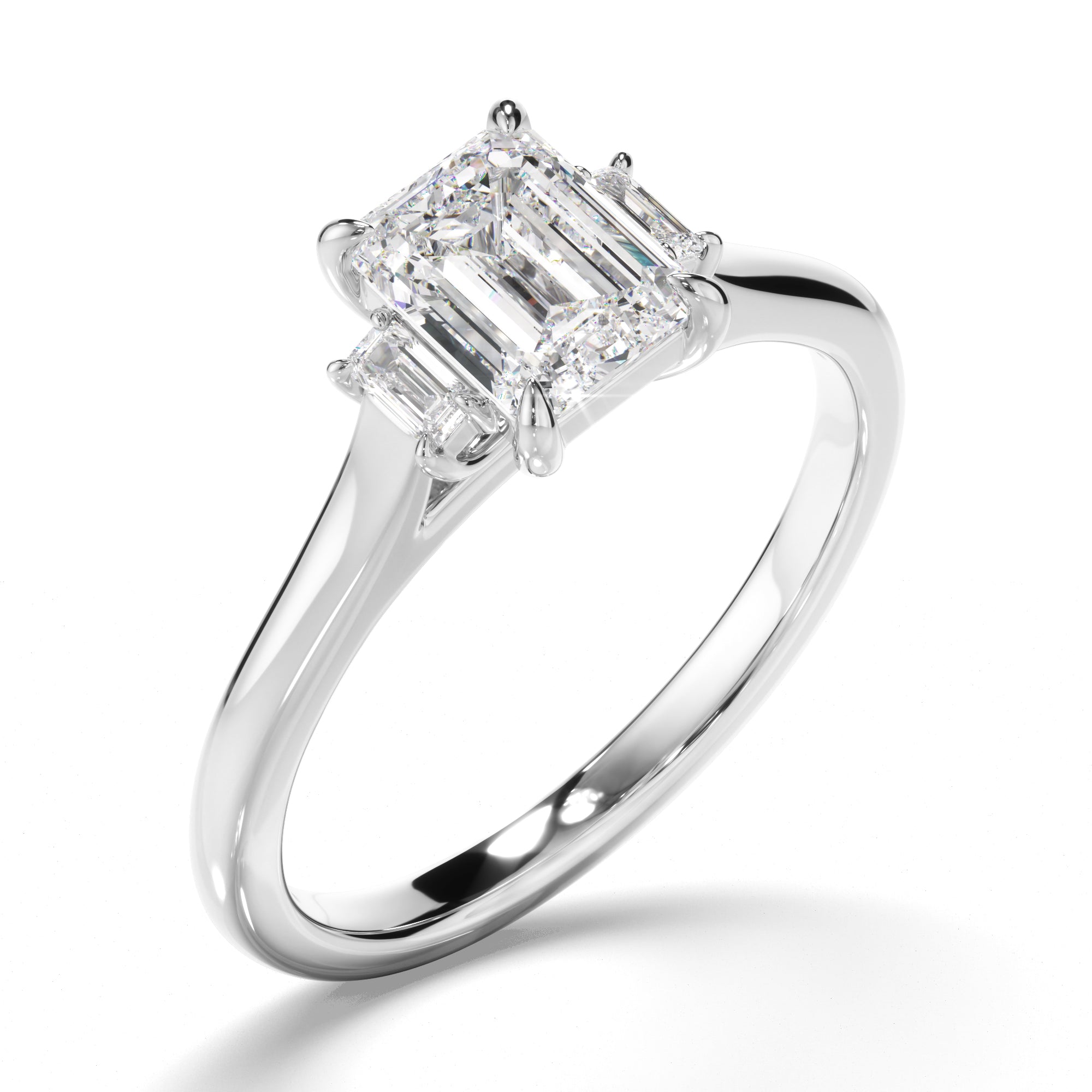 Phoenix - Emerald Cut Diamond Trilogy Engagement Ring with Baguette Sides