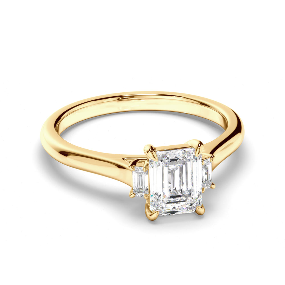 Phoenix - Emerald Cut Diamond Trilogy Engagement Ring with Baguette Sides